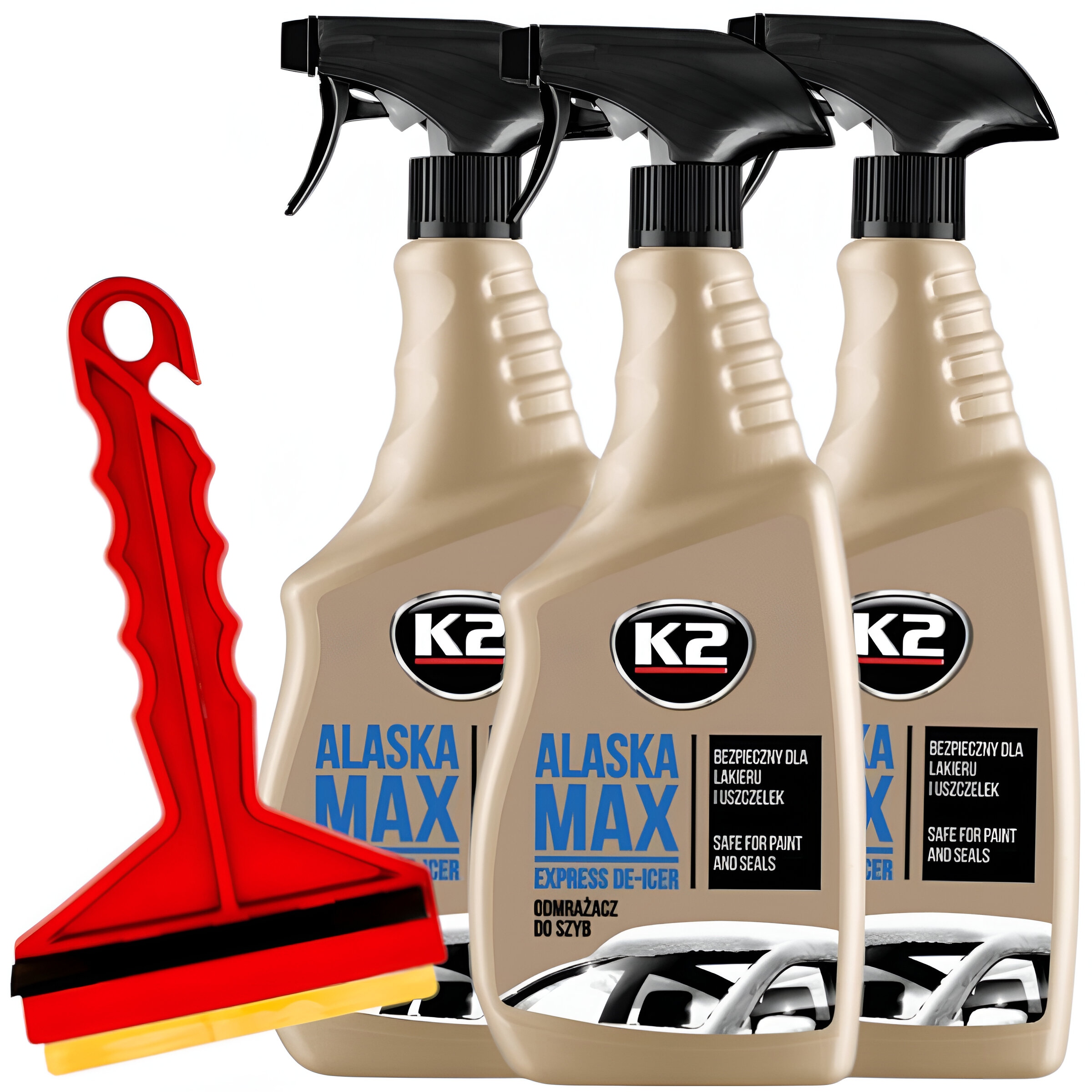 K2 Alaska Max Odmrażacz Do Szyb Lusterek Spray Zimowy Skrobaczka Mosiężna