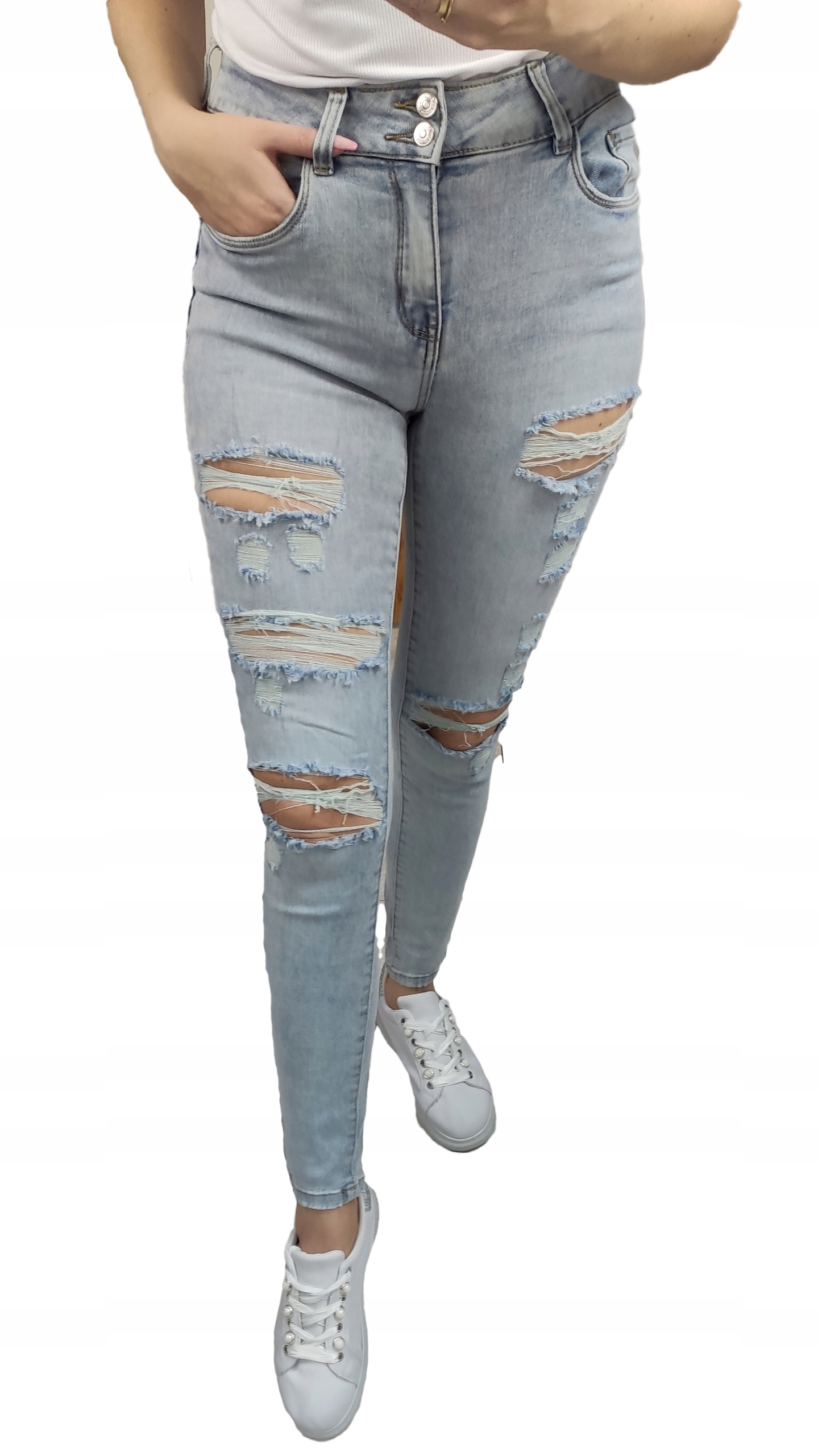 

Modne Jeansowe Spodnie Re-dress High Dziury S 36