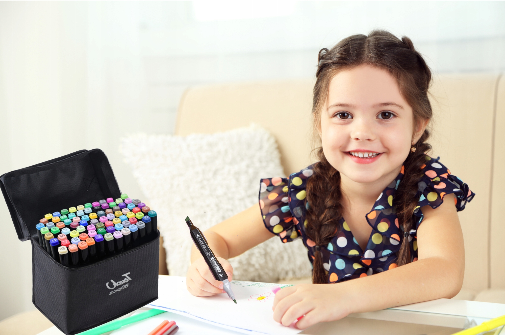 MARKERY ALKOHOLOWE DWUSTRONNE FLAMASTRY MAZAKI PISAKI ZESTAW 80 SZT+ TORBA Kod producenta DG-MAR-80