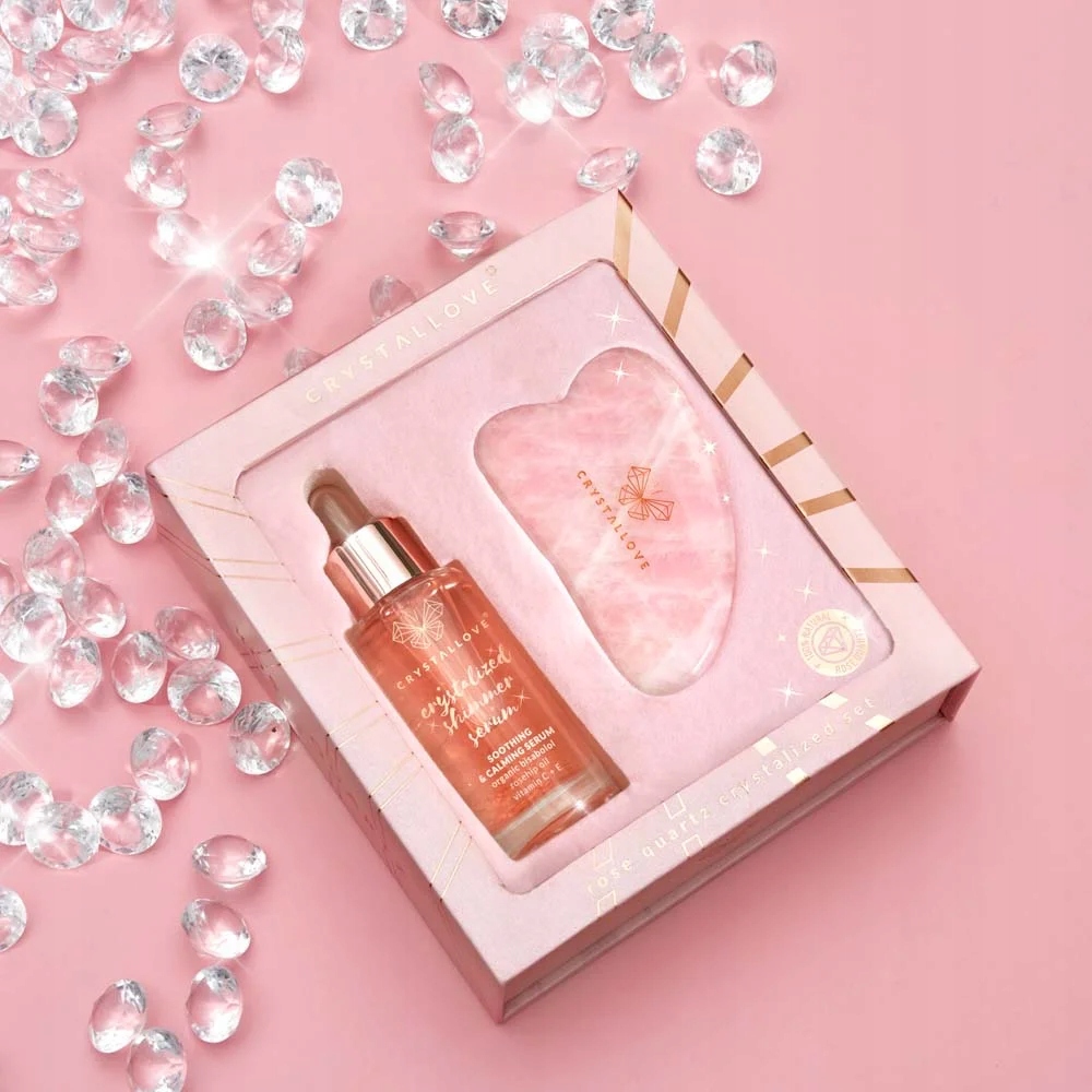CRYSTALLOVE Rose quartz crystalized set - serum do twarzy + płytka gua sha Stan opakowania oryginalne