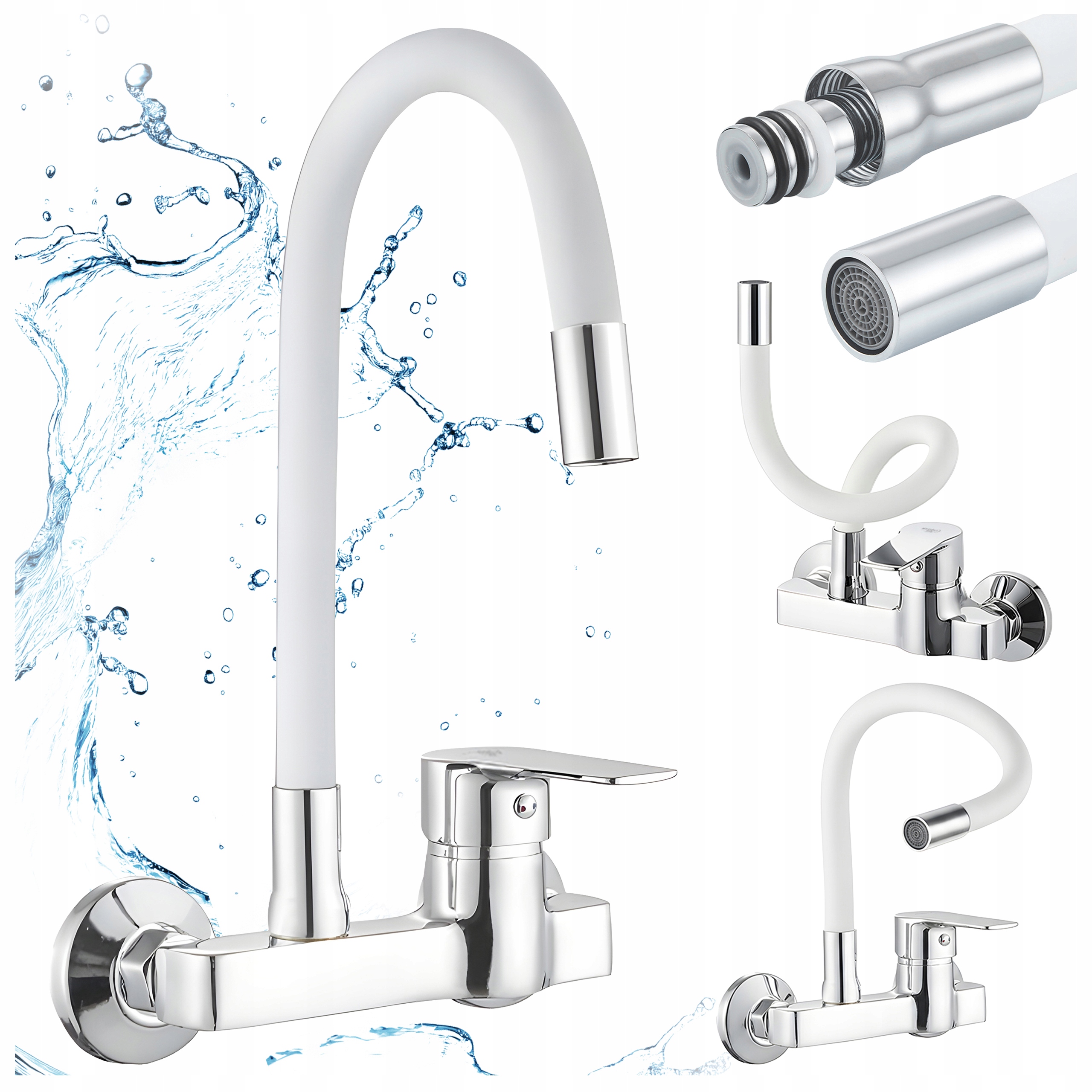 Bateria Kuchenna Ścienna Elastyczna Wylewka Jednouchwytowa Kran Largo Chrom