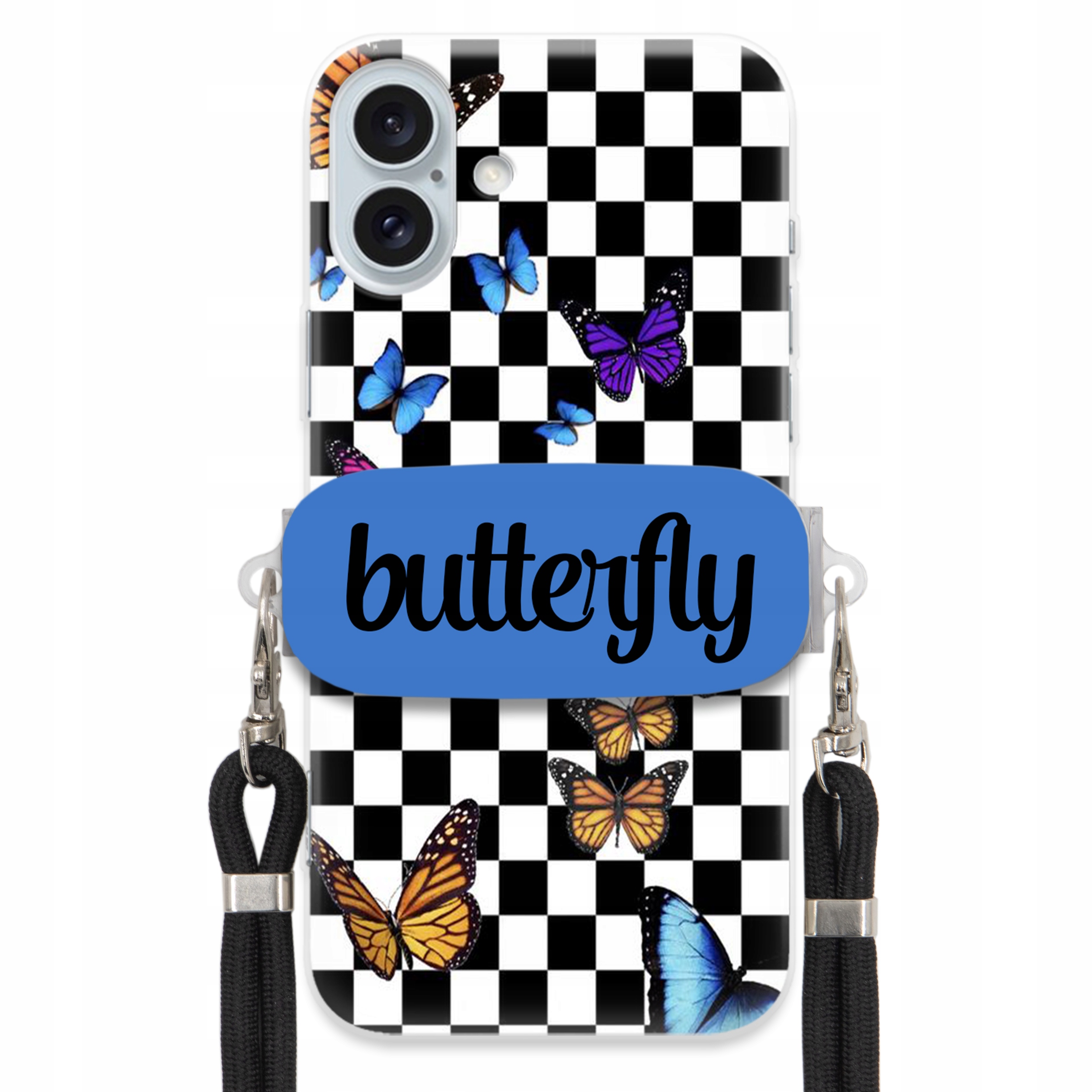 Pouzdro Pro Iphone 16 Plus Case Obdélníkový Úchyt Černé Smyčka Motýli
