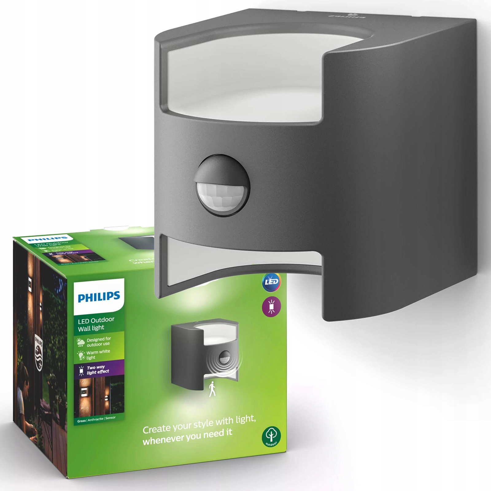 Záhradné Led svietidlo Fasádne svietidlo Grass Ir IP44 Pohybový senzor Philips