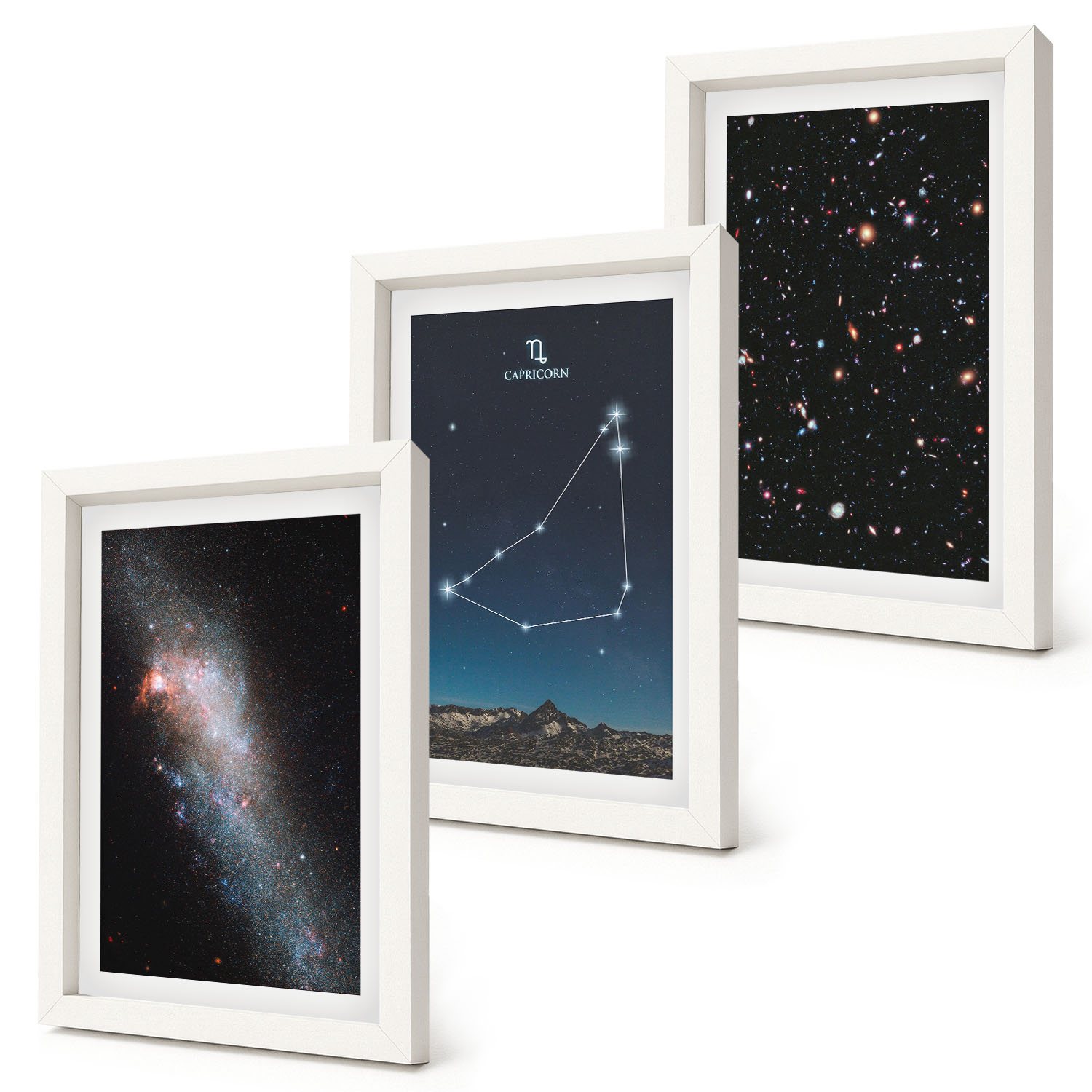 Sada obrazů nad pohovku Galaxie souhvězdí Kozoroha Bílý rám