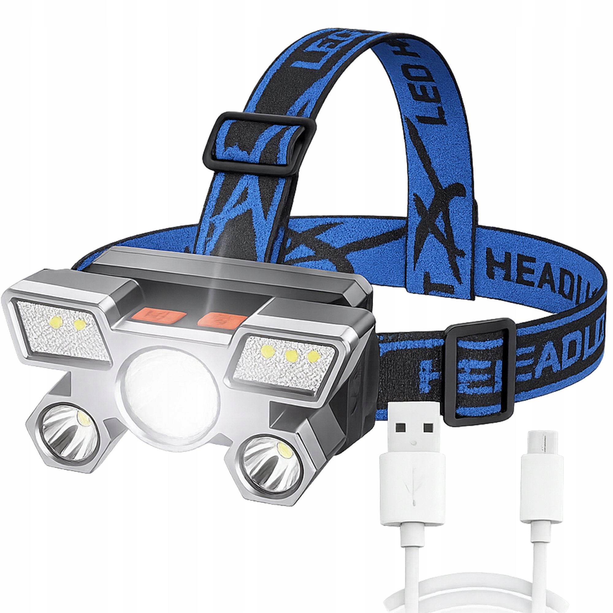 LATARKA CZOŁOWA CZOŁÓWKA 5 x LED LAMPKA NA GŁOWĘ MOCNA XPE USB AKUMULATOR