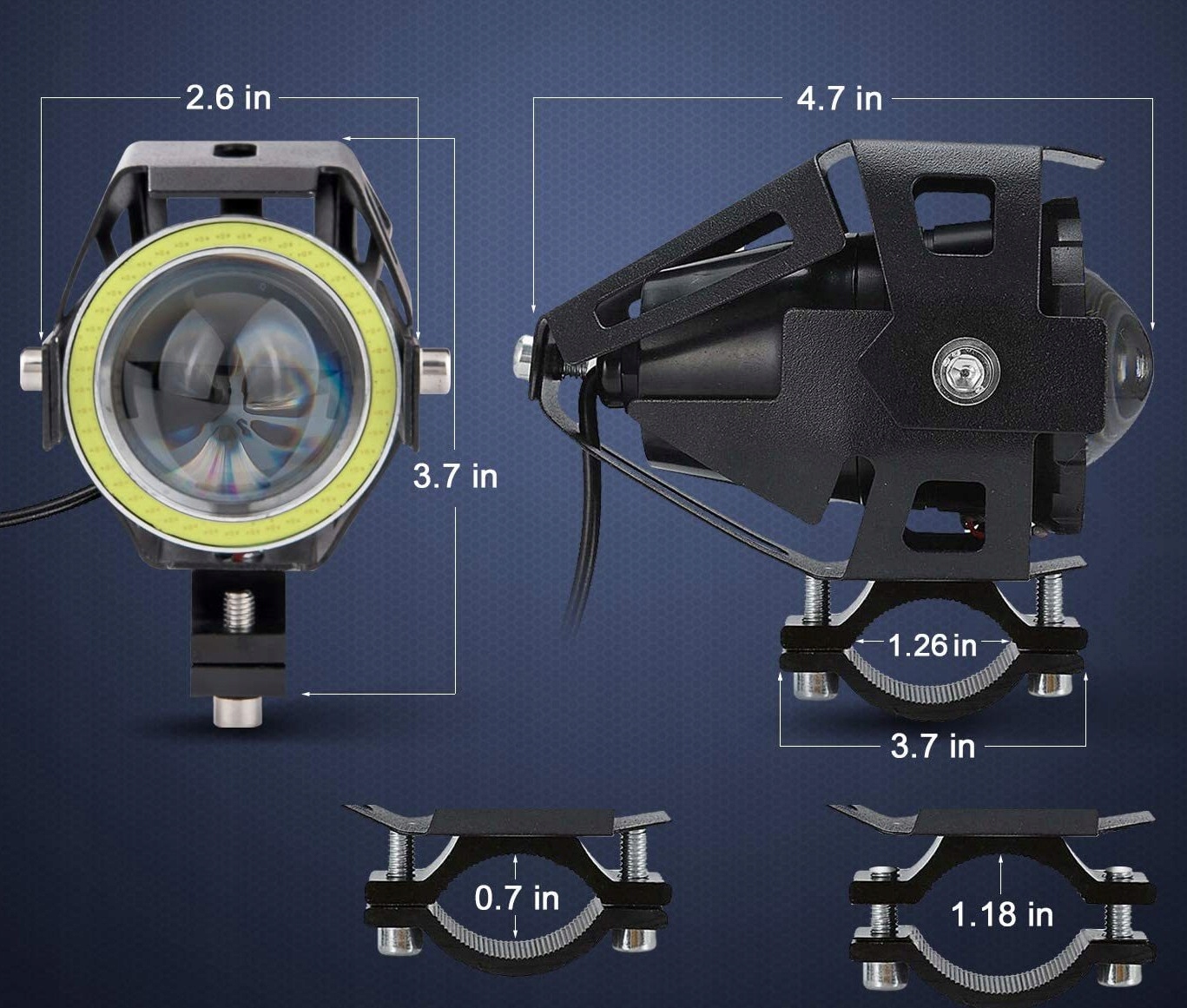 2x ŚWIATŁA HALOGENOWE DO MOTOCYKLI RING REFLEKTORY LED Numer katalogowy części HALOGENY MOTOCYKLOWE LAMPY REFLEKTORY RING LED