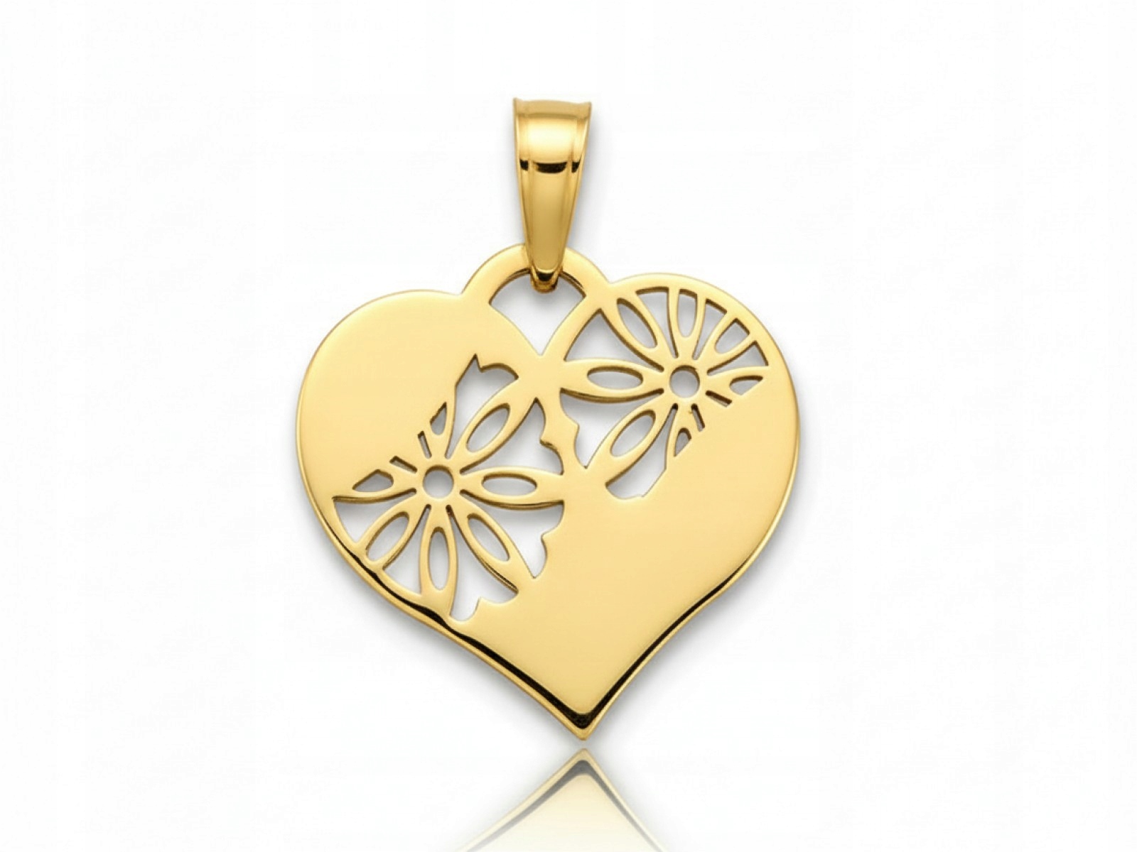 Zlaté srdce, přívěsek 585 s prolamovanými květy, 0.86 g, srdíčko origami