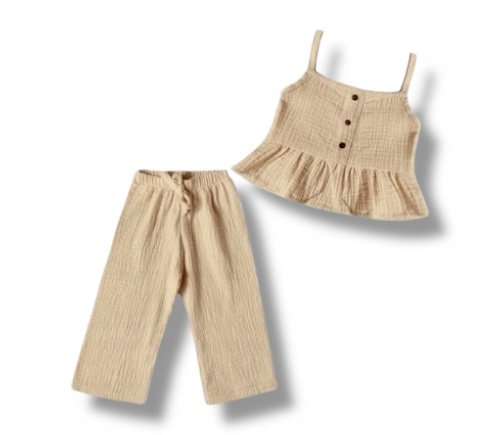 98 LETNI MUŚLINOWY komplet dla dziewczynki BLUZKA I SPODNIE DZWONY Rozmiar 98