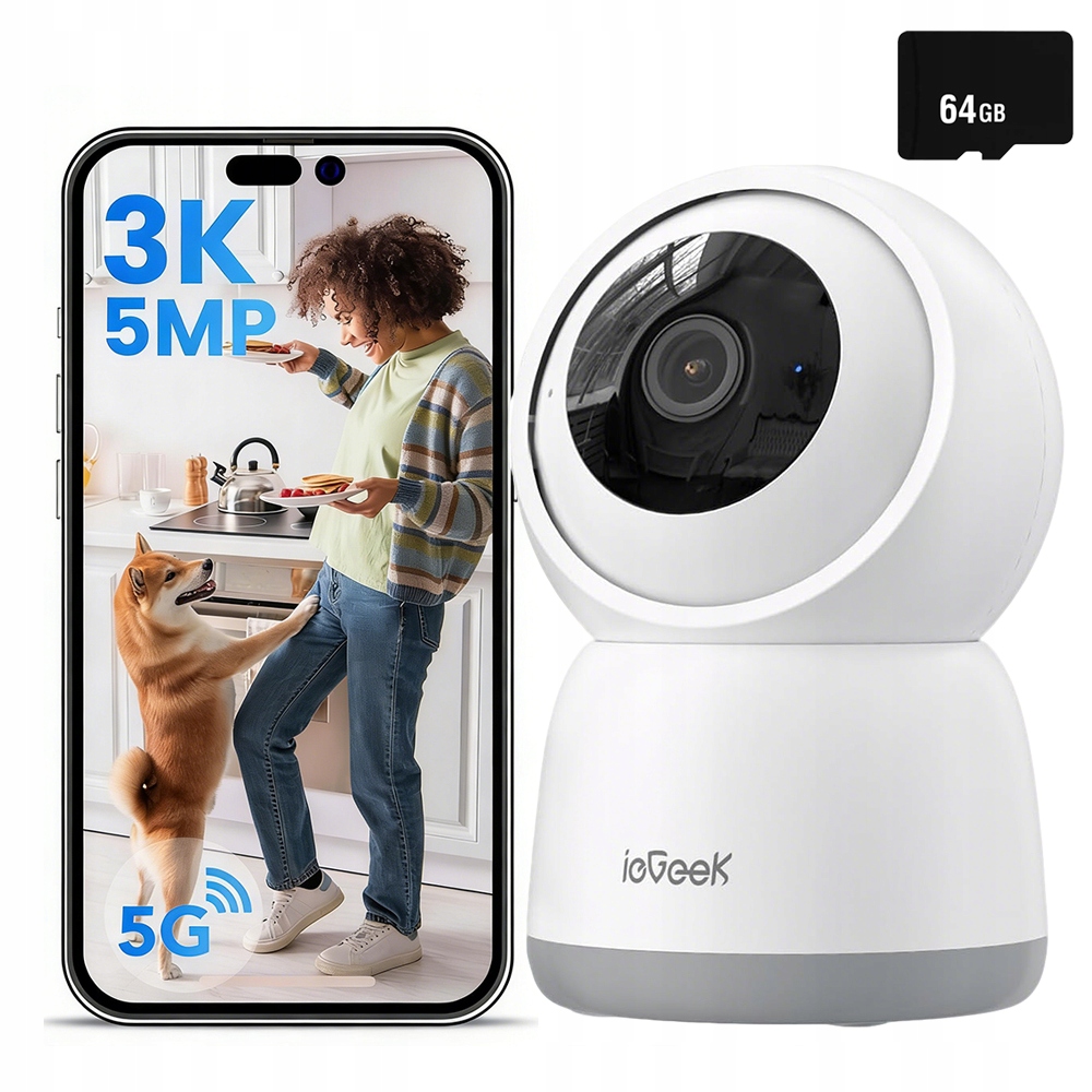 Home Security Vnitřní Otočná Kamera Ip Wifi 5MP 64GB s 2,4 GHz a 5 GHz