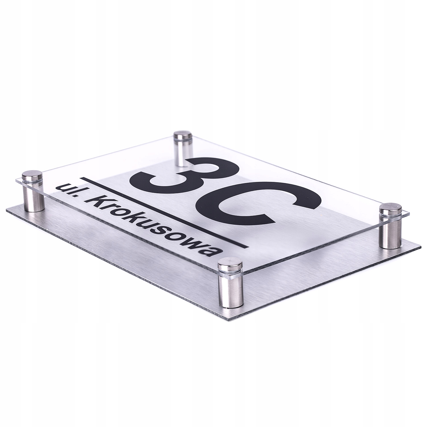 TABLICZKA Z NUMEREM DOMU | ADRESOWA | PLEKSA i ALUMINIUM + DYSTANSE i KOŁKI Kod producenta TABLICA ADRES NUMER DOMU SZKŁO AKRYLOWE