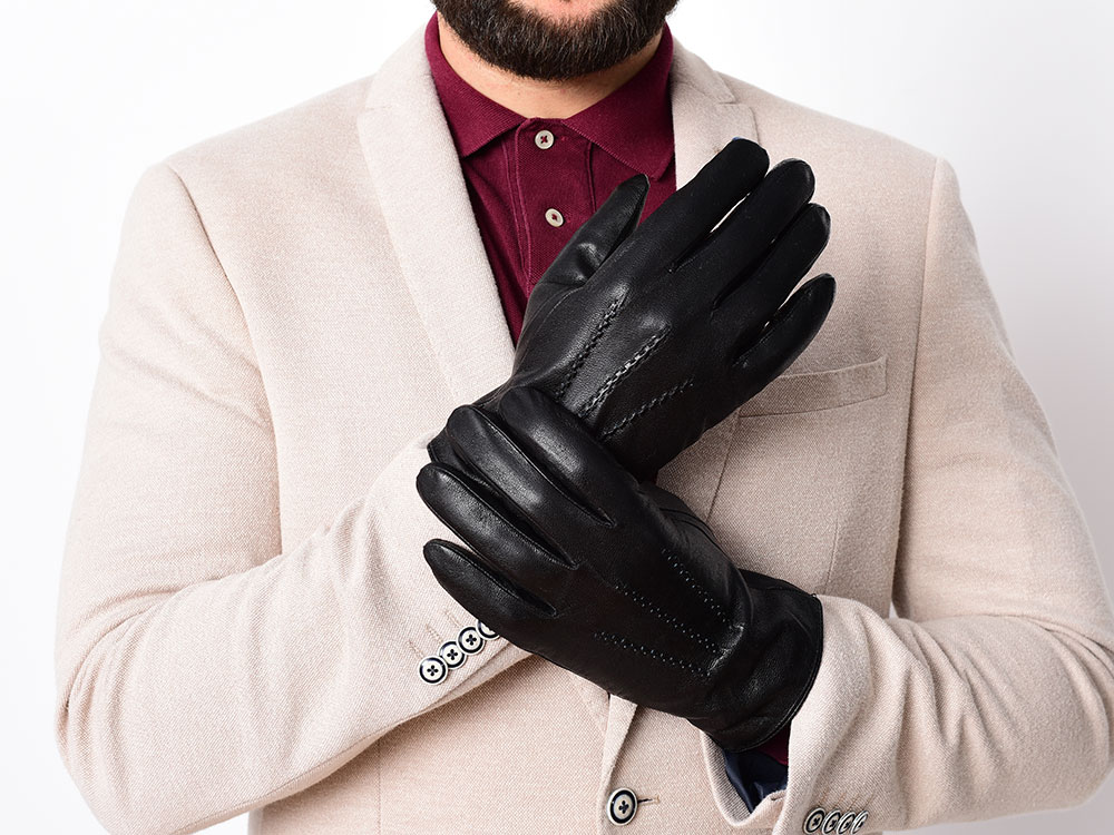 RĘKAWICZKI SKÓRZANE MĘSKIE OCIEPLANE SKÓRA CZARNE Model 2051