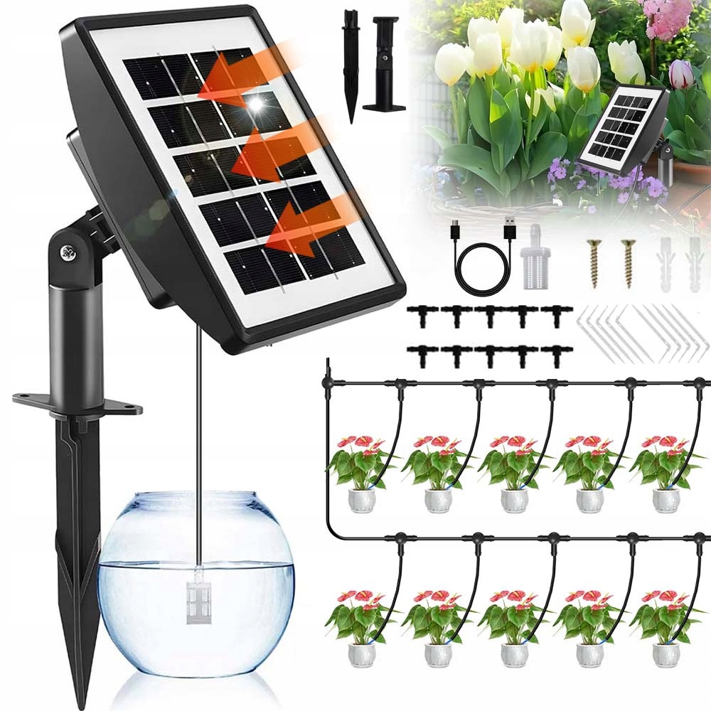 Solarny System Nawadniania Automatyczne Podlewanie Do 15 Roślin Duży Zestaw