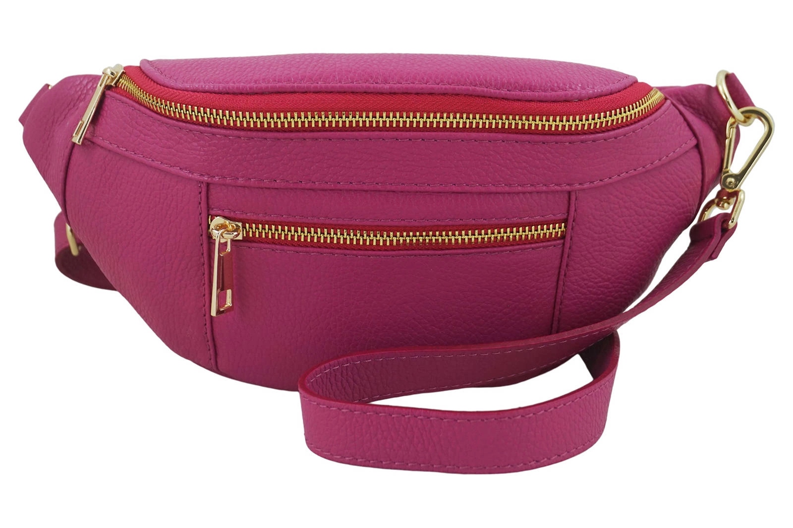 Dámská kožená ledvinka s kapsou Růžová fuchsiová