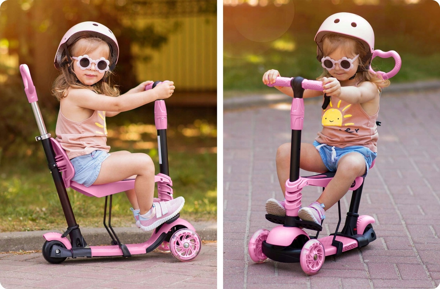 HULAJNOGA TRÓJKOŁOWA DLA DZIECI BALANSOWA 3w1 LED Różowa dla dziewczynki Marka RicoKids