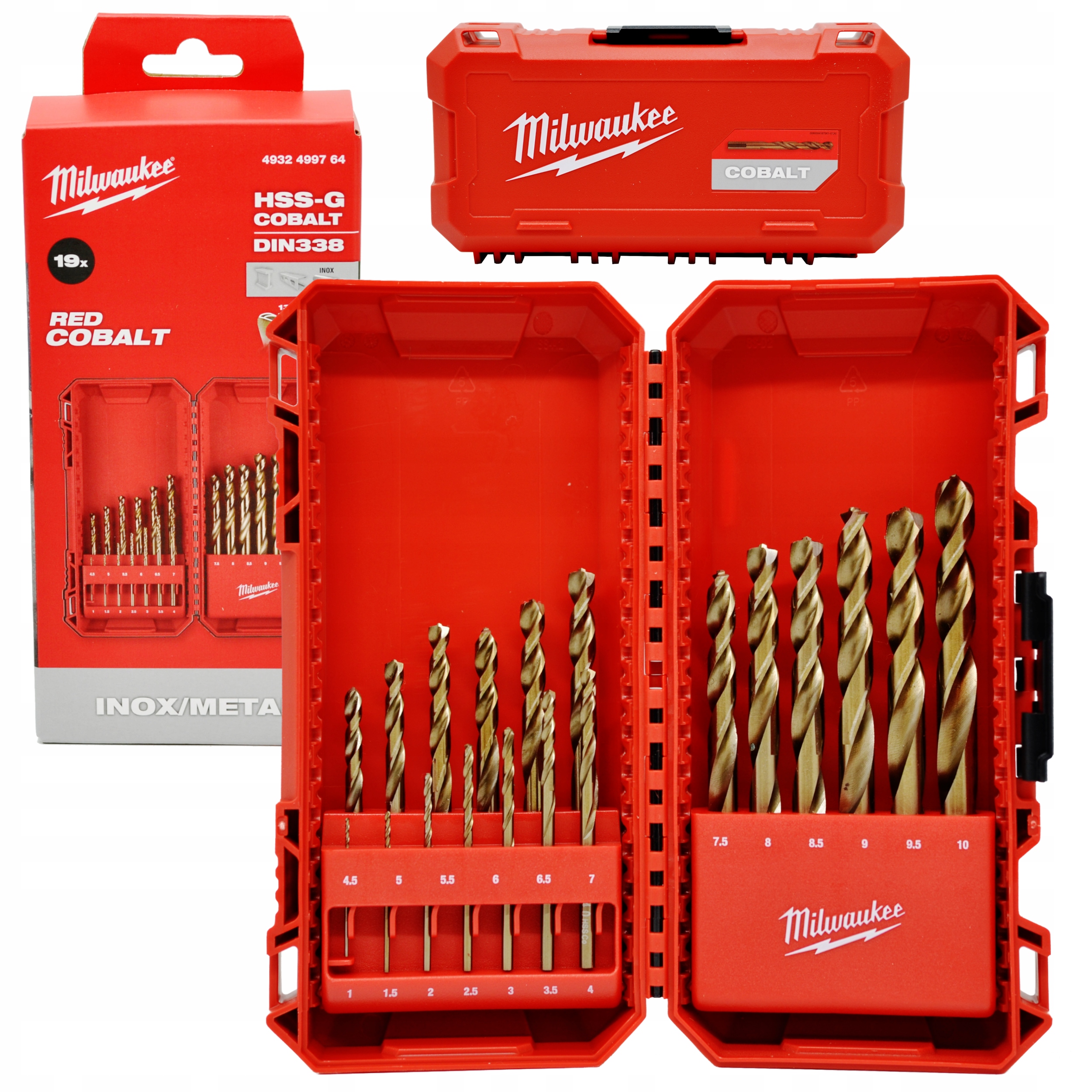 Zestaw Wierteł Do Stali Metalu Drewna Pcv 19SZT 1-10MM Hss-g Red Milwaukee