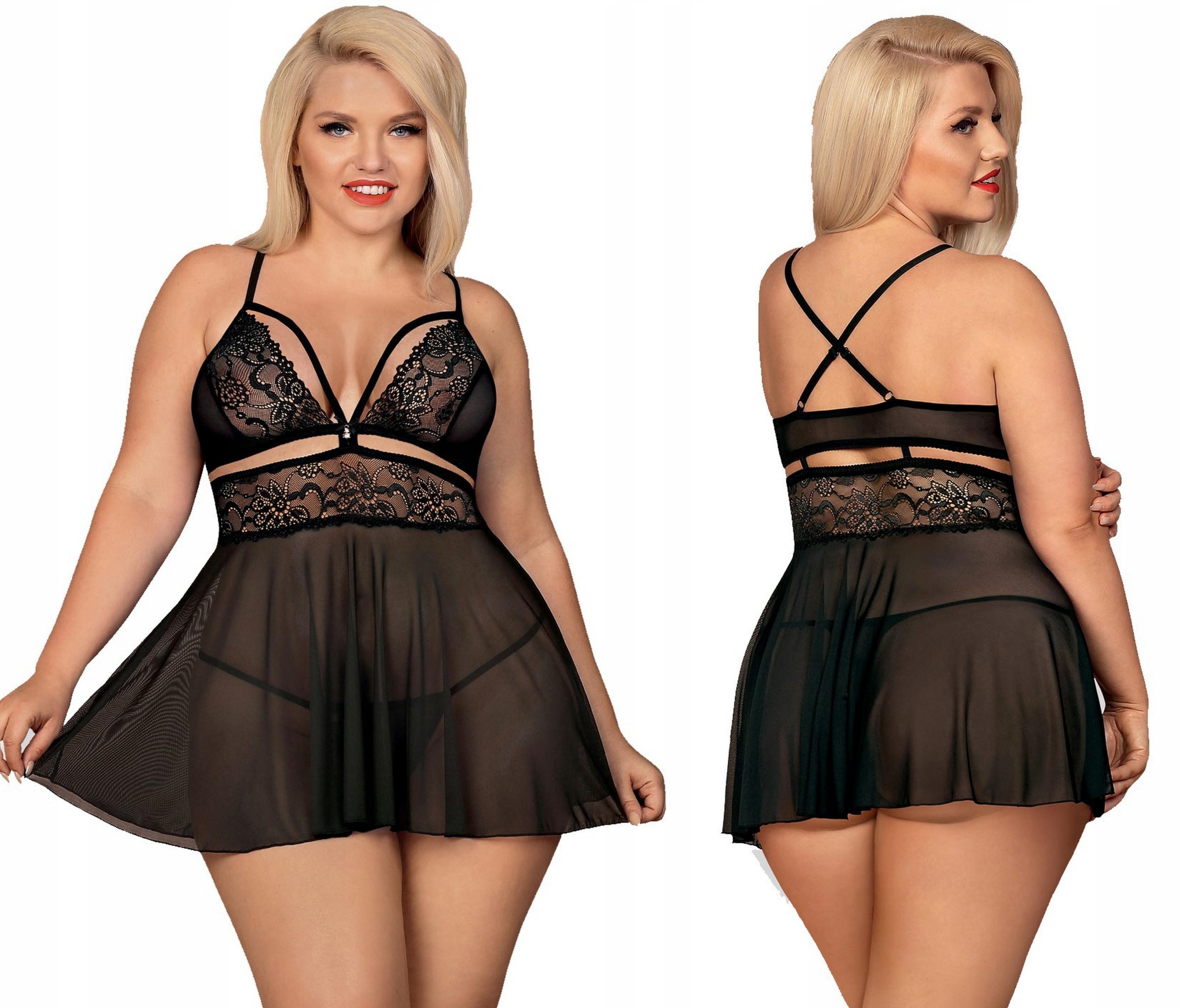 

Czarna Koszulka Nocna+Stringi sexy bielizna XXL 44