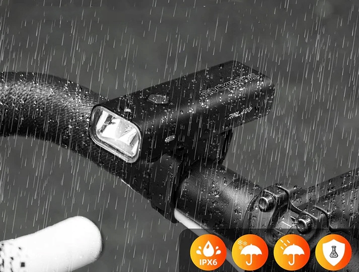 Lampka rowerowa przednia USB-C 4 tryby 2000 mAh 8h IPX6 ROCKBROS RHL400 lm Kolor dominujący czarny