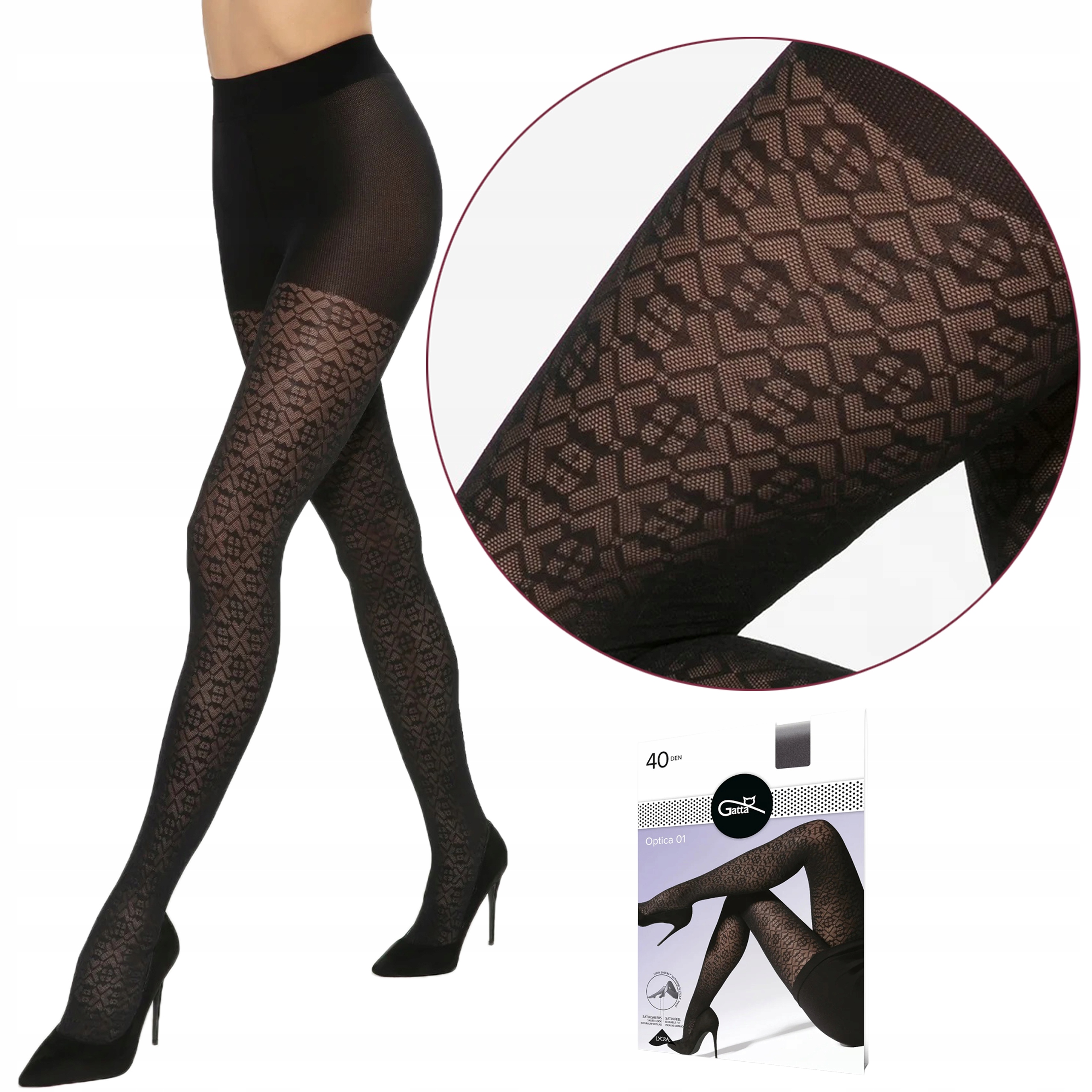 

Rajstopy wzorzyste Gatta Optica 01 Lycra 40den 3-M