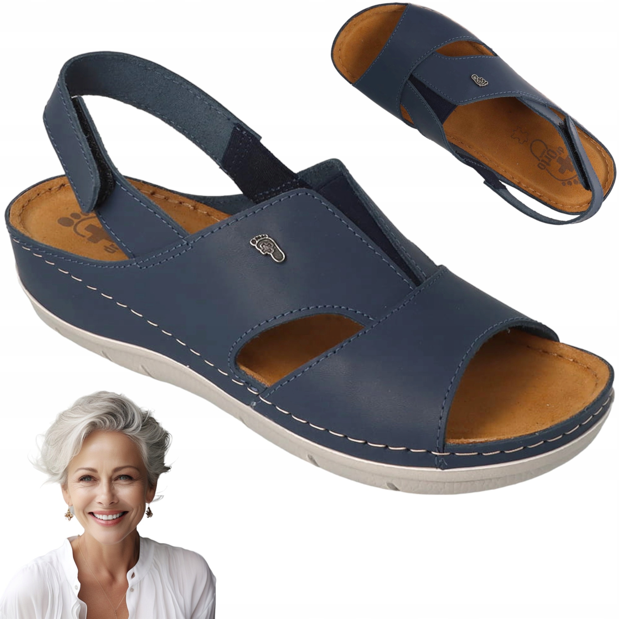Dámské kožené ortopedické sandály Na Suchý Zip Dr Orto Zdravotní Námořnická Modrá 36