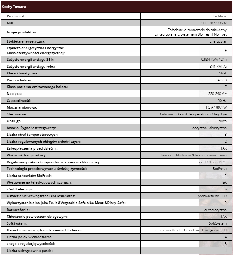 Lodówka do zabudowy Liebherr ECBN 6256 PremiumPlus Model ECBN 6256 PremiumPlus