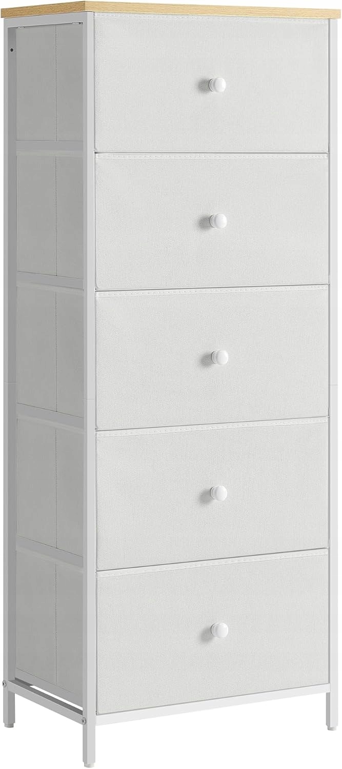 Songmics Skrinka Komoda 5 Látkových Zásuviek Kovová Rámová 112x30x45CM
