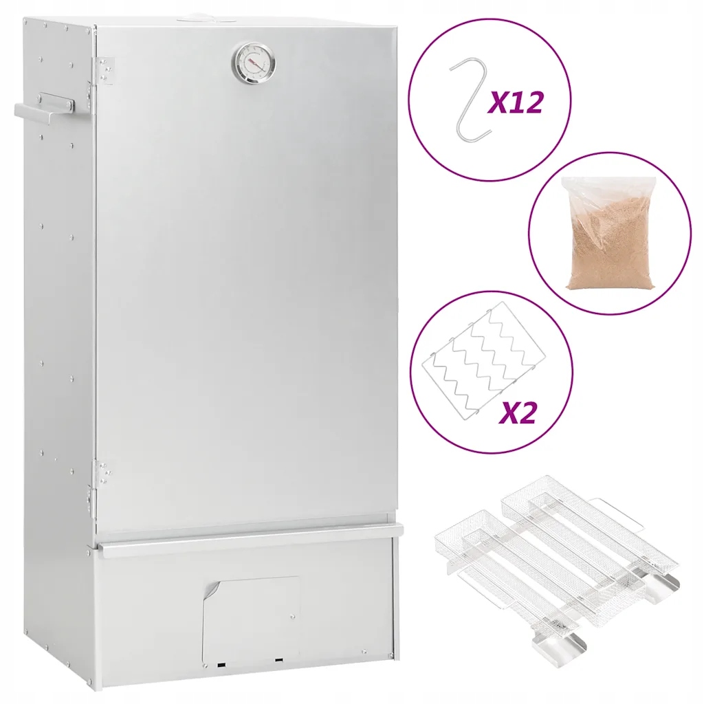 Zahradní udírna z galvanizované oceli 44,5 x 29 x 83 cm, stříbrná