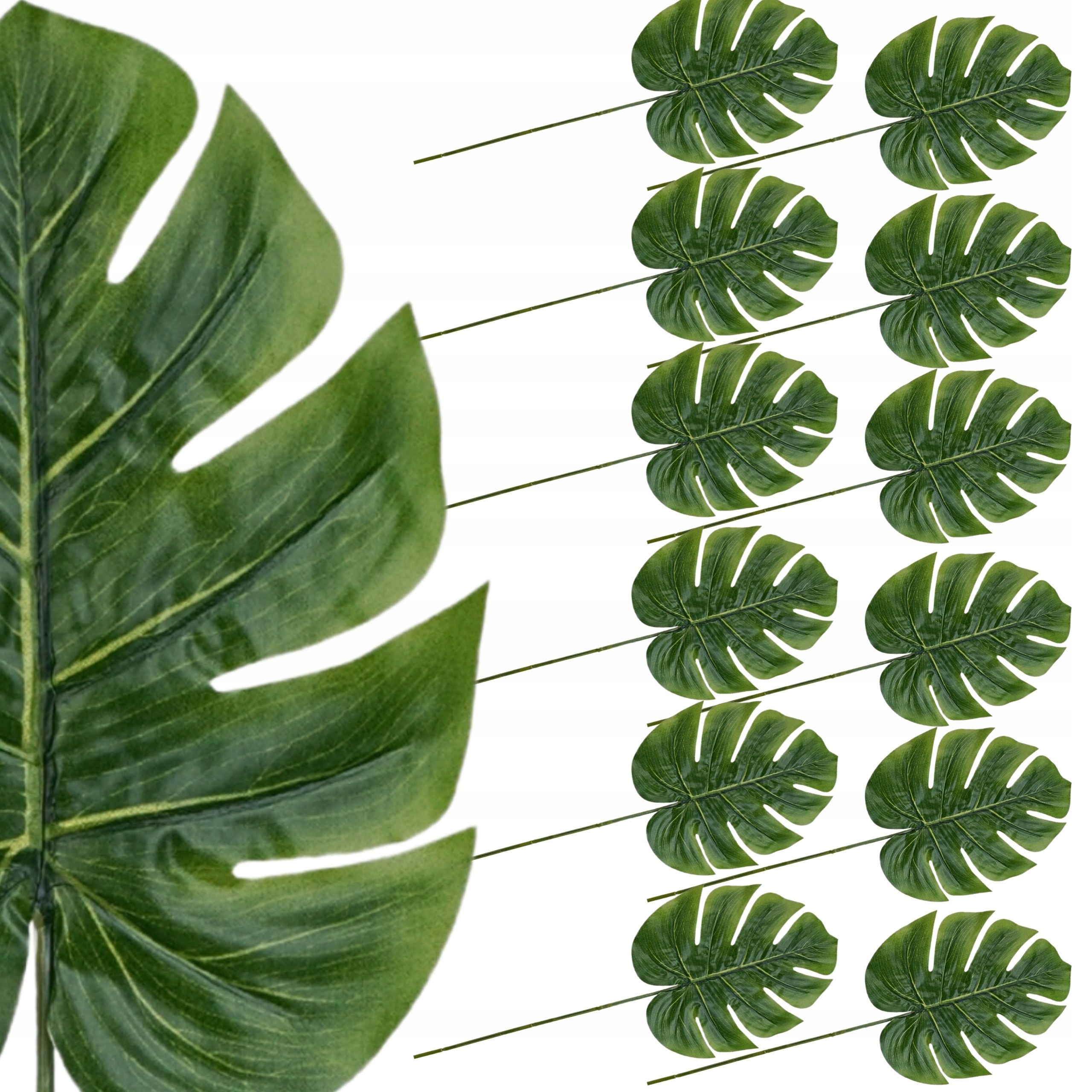 12x GAŁĄZKA LIŚĆ MONSTERA 50cm DODATEK DO DEKORACJI ZIELONE ŚCIANY