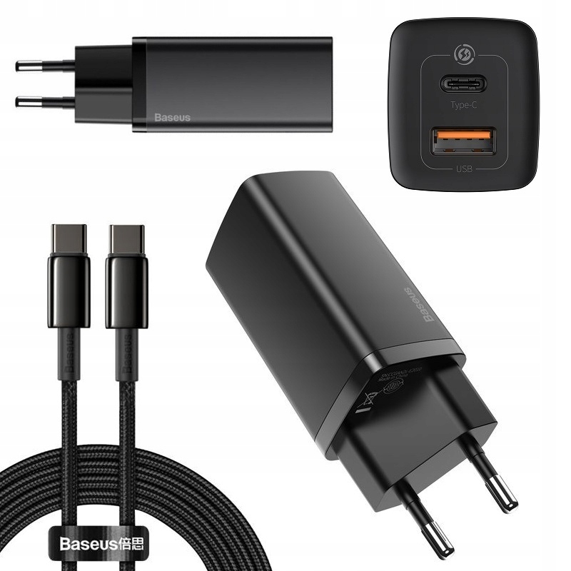 Szybka ładowarka podwójna Baseus 65W Usb Usb-c długi kabel 100W do laptopa