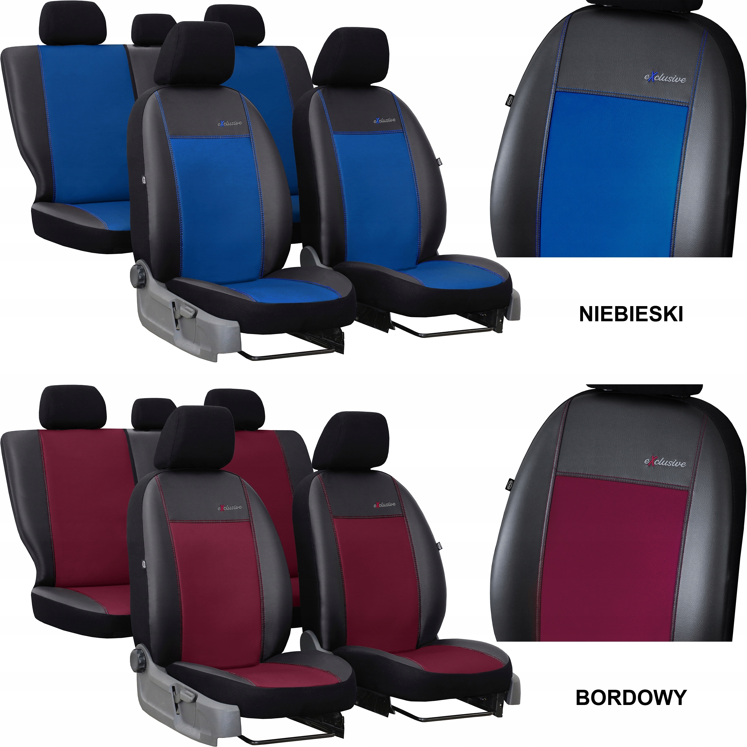 SKÓRZANE POKROWCE MIAROWE SAMOCHODOWE KOMPLET NA FOTELE DO KIA PROCEED 3 Model Exclusive Ekoskóra