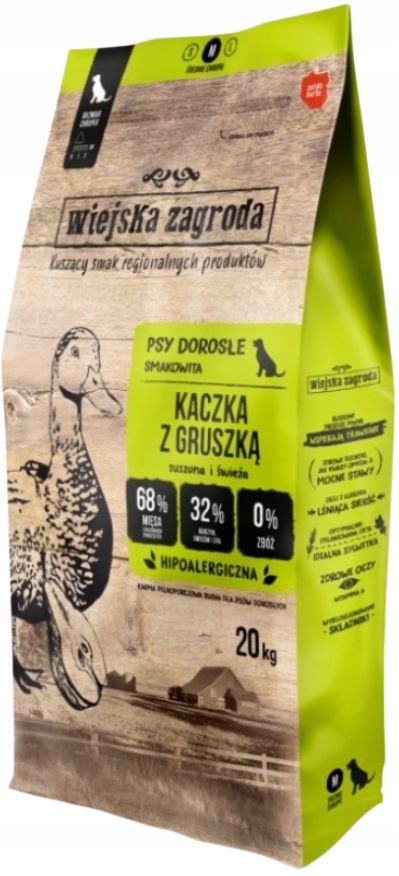 Wiejska Zagroda karma sucha dla psa kaczka z gruszką chrupki M 20 kg