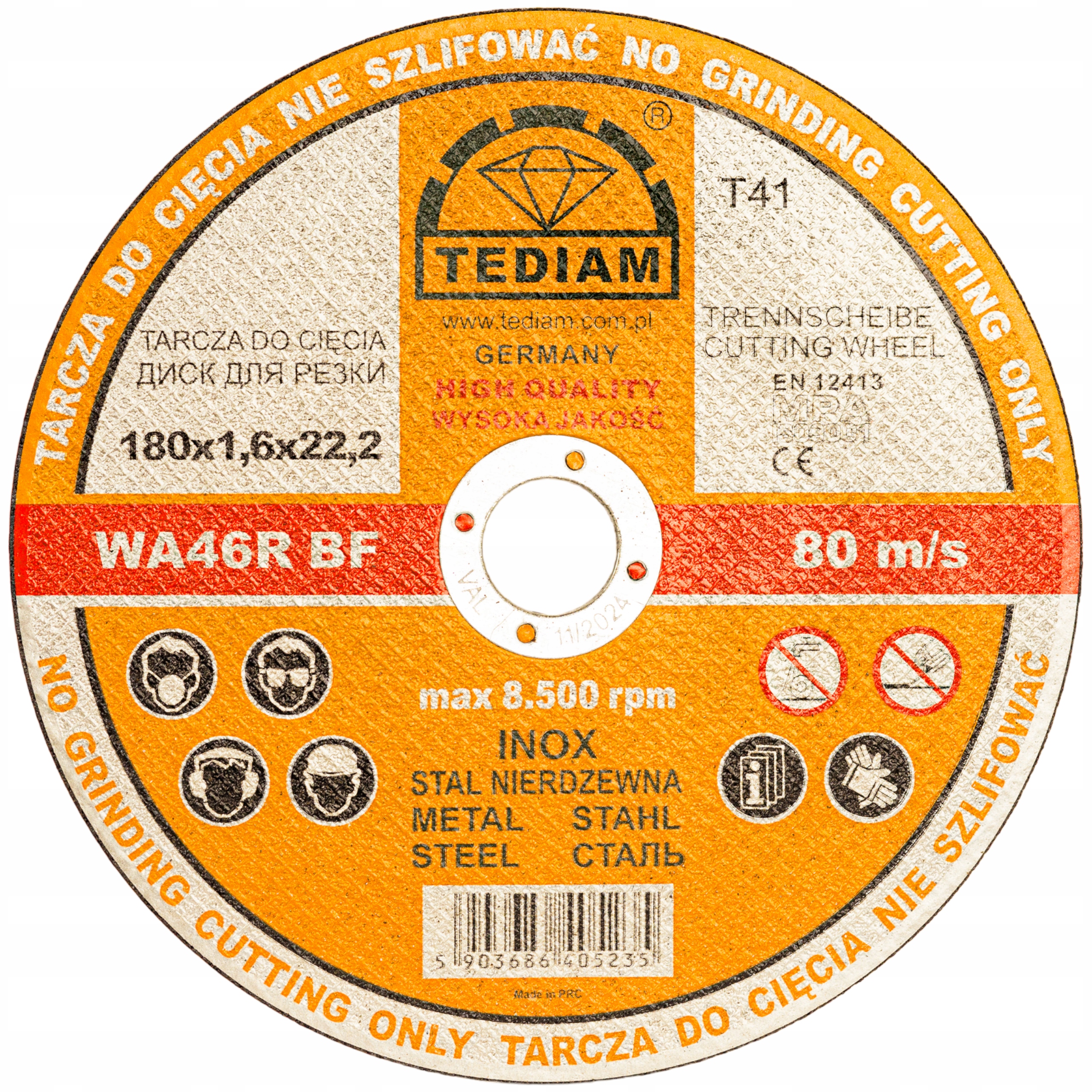 TARCZA TNĄCA DO METALU TEDIAM INOX 180x1.6x22,2mm