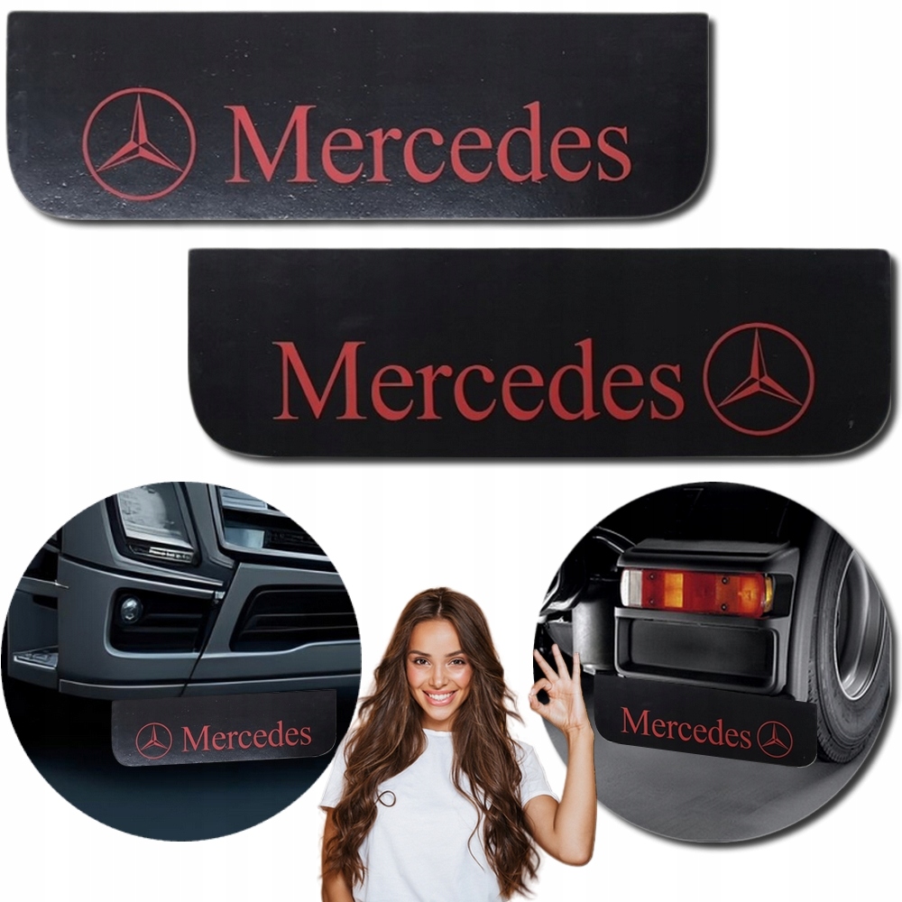Chlapacz Fartuch Osłona do Mercedes +logo Czarny-Czerwony 60x18cm 2szt