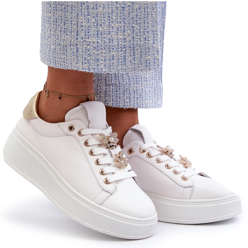 Dámské Kožené Tenisky Na Platformě S Připínáčky D&a SN67 Bílé 39