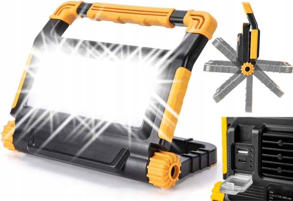 Stavební Pracovní Lampa Přenosná Halogenová Led 50W Powerbank 5000 mAh IP65