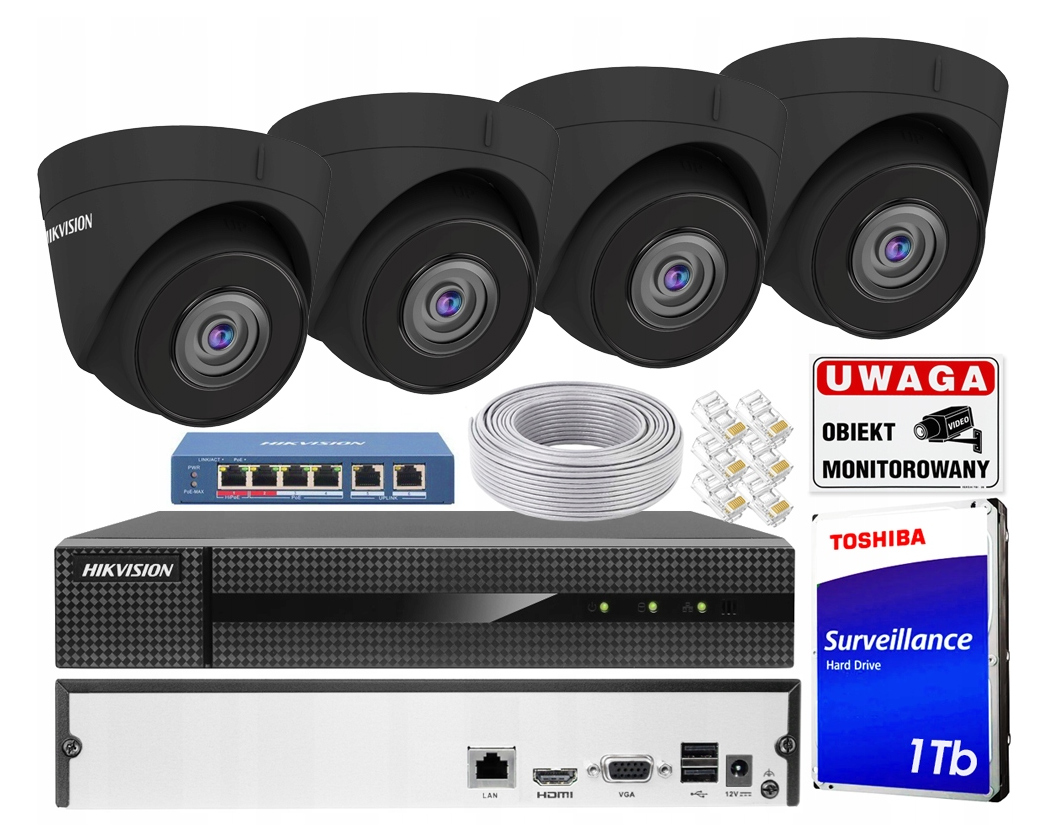 ZESTAW MONITORINGU IP 4 Kamery 4MPX Hikvision POE