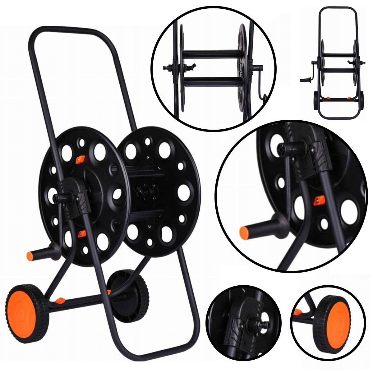 Stojanový vozík navíječ na hadice s kovovými kolečky 100 m