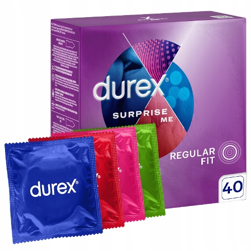 DUREX Prezerwatywy Surprise Me zestaw Mix 40 sztuk Stymulujące Cienkie