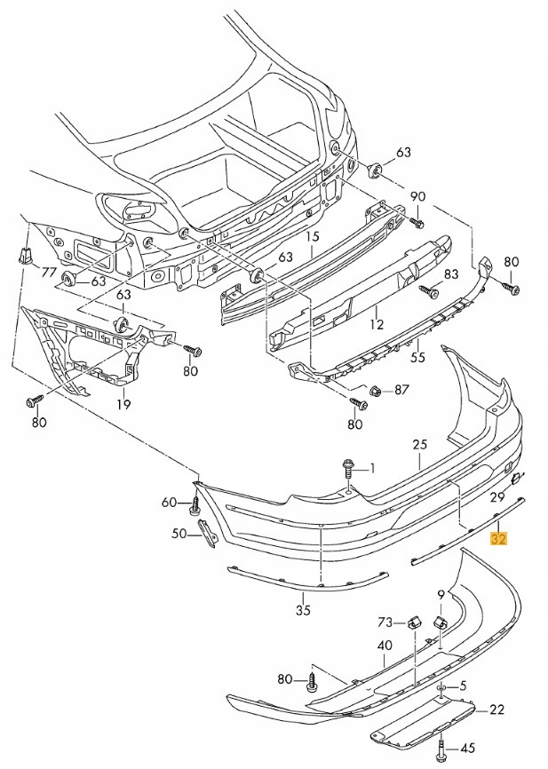 3C8807443A - VW PASSAT CC 09-ХРОМ ЗАДНИЙ БАМПЕР УКРАШЕНИЯ