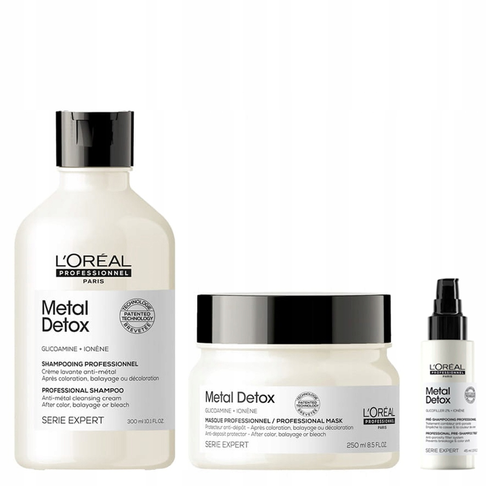Loreal Metal Detox zestaw włosy po koloryzacji szampon maska pre-szampon