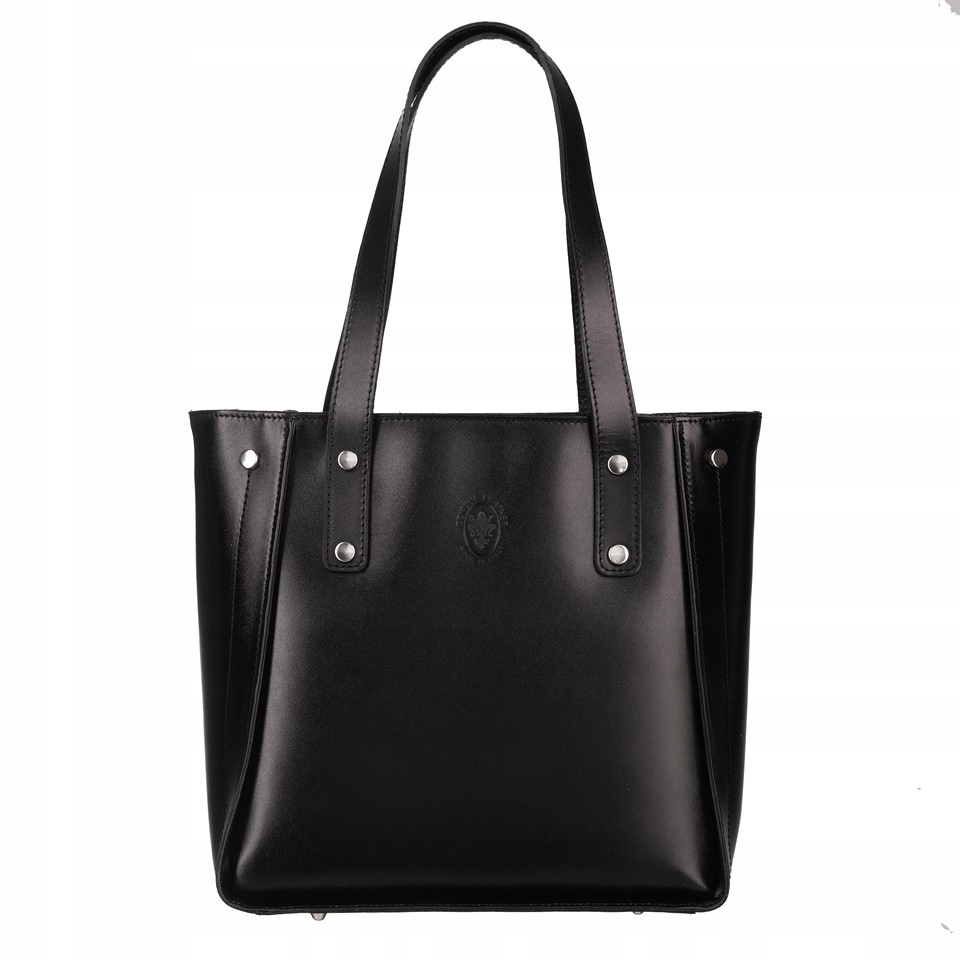 Czarna Torebka Skóra Włoska Torebka Kuferek Skóra Naturalna Vera Pelle