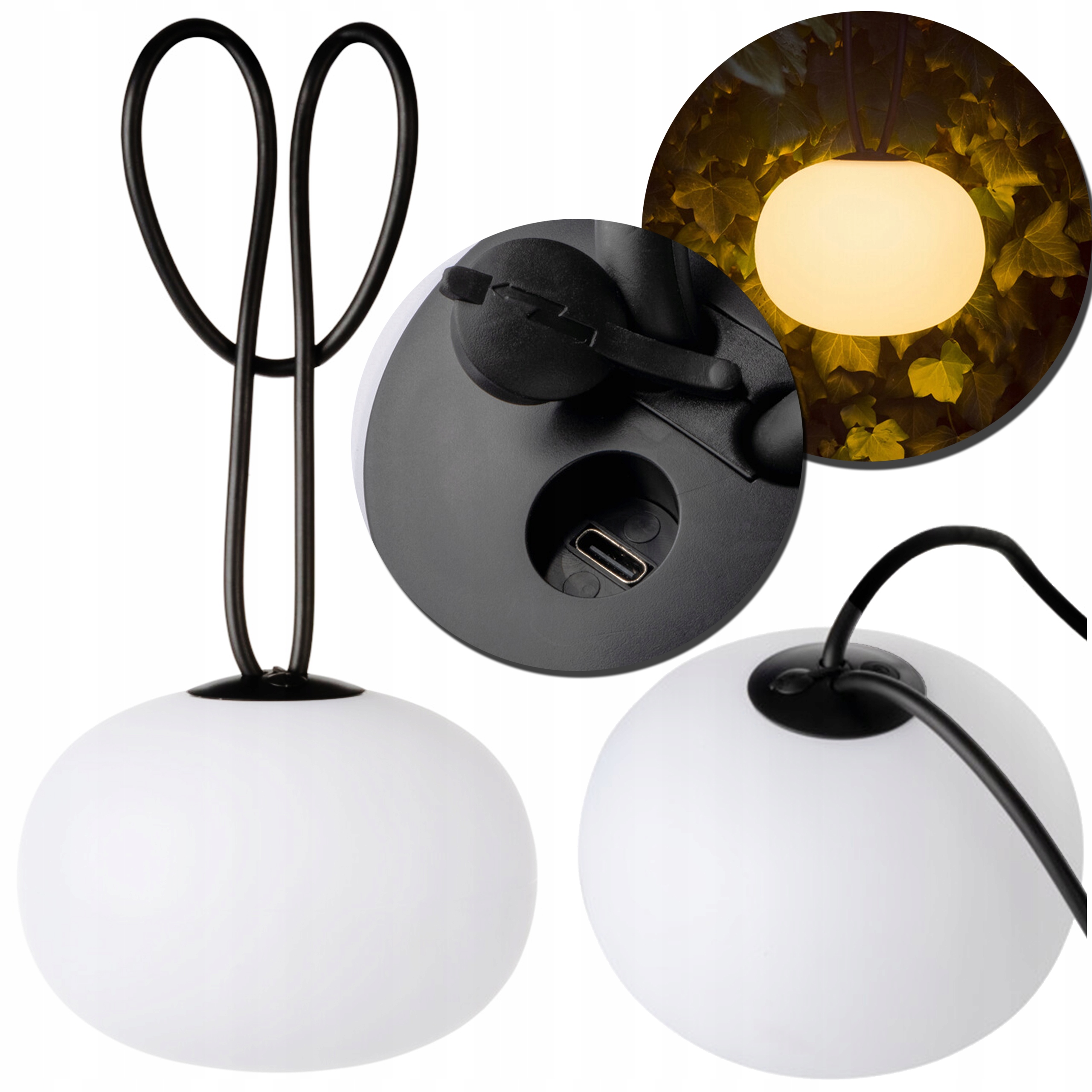 Lampa Zahradní Koule Zavěšená Na Led Šňůře Bezprovázková Dobíjecí Přes Usb