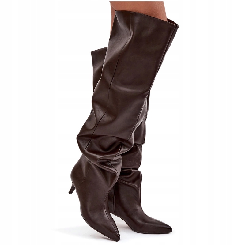 Dámské Kozačky Eko Kožené S Nízkým Podpatkem, Široké, Zasouvací, Čokoládové, Velikost 40