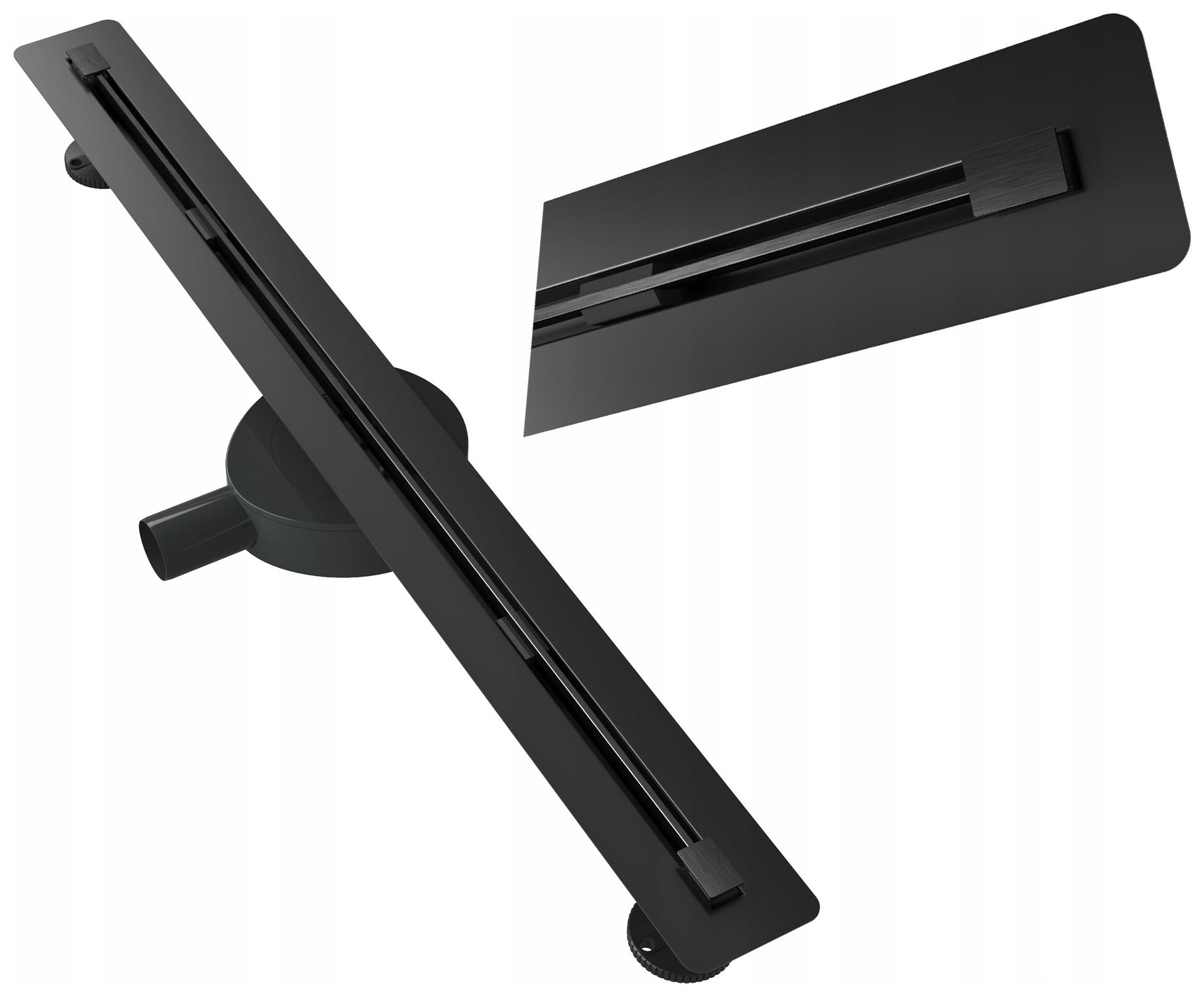 Liniový Odtok Pod Obklad 80 cm Oceľový Sifón Sprchový Kút Odtok Luno Čierny