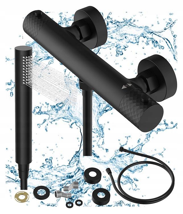 Termostatická sprchová batéria, čierny kohútik Glami, termostat, slúchadlá