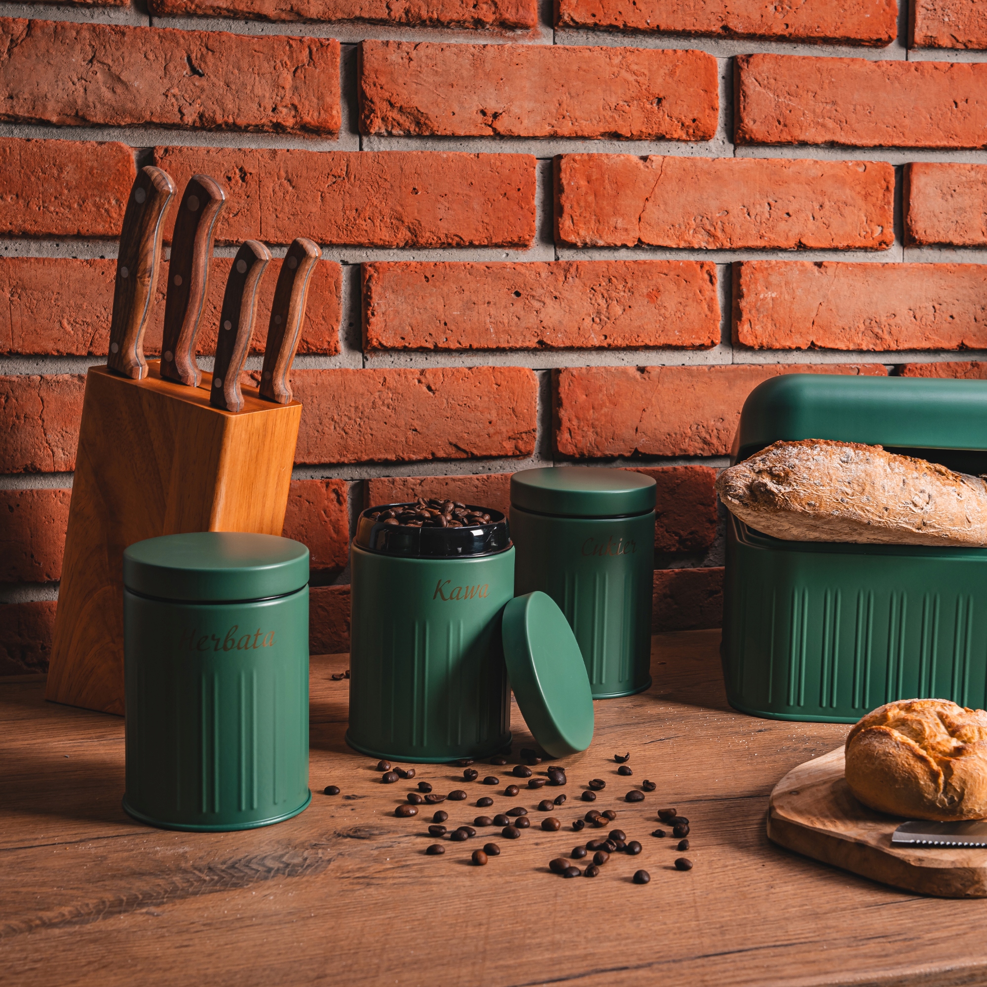 CHLEBAK + ZESTAW POJEMNIKI KAWA HERBATA CUKIER STAL NIERDZEWNA POJEMNIK Marka Karl Hausmann
