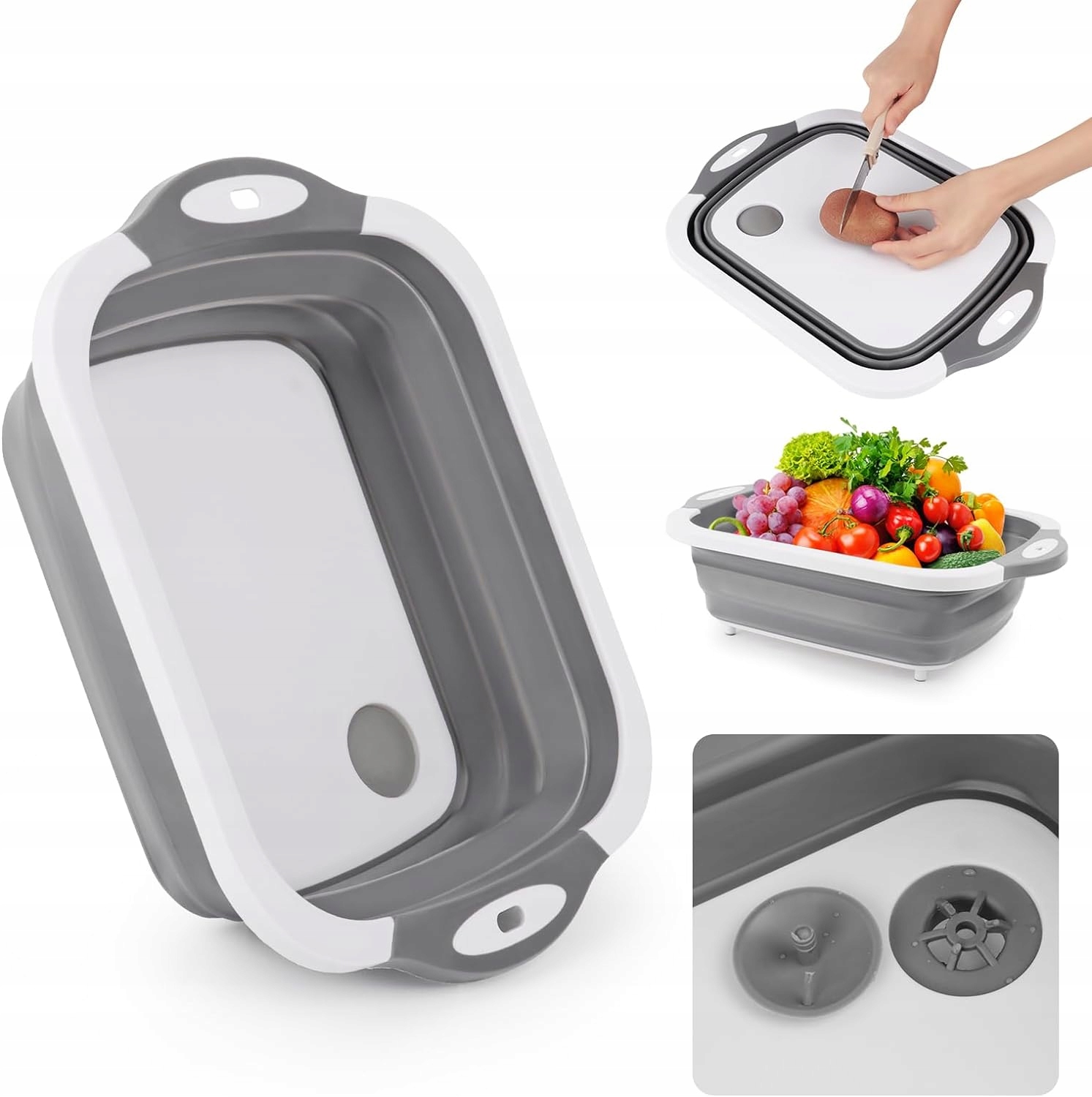 MISKA PLASTIKOWA SKŁADANA 3W1 BIAŁO-SZARA 35x28CM