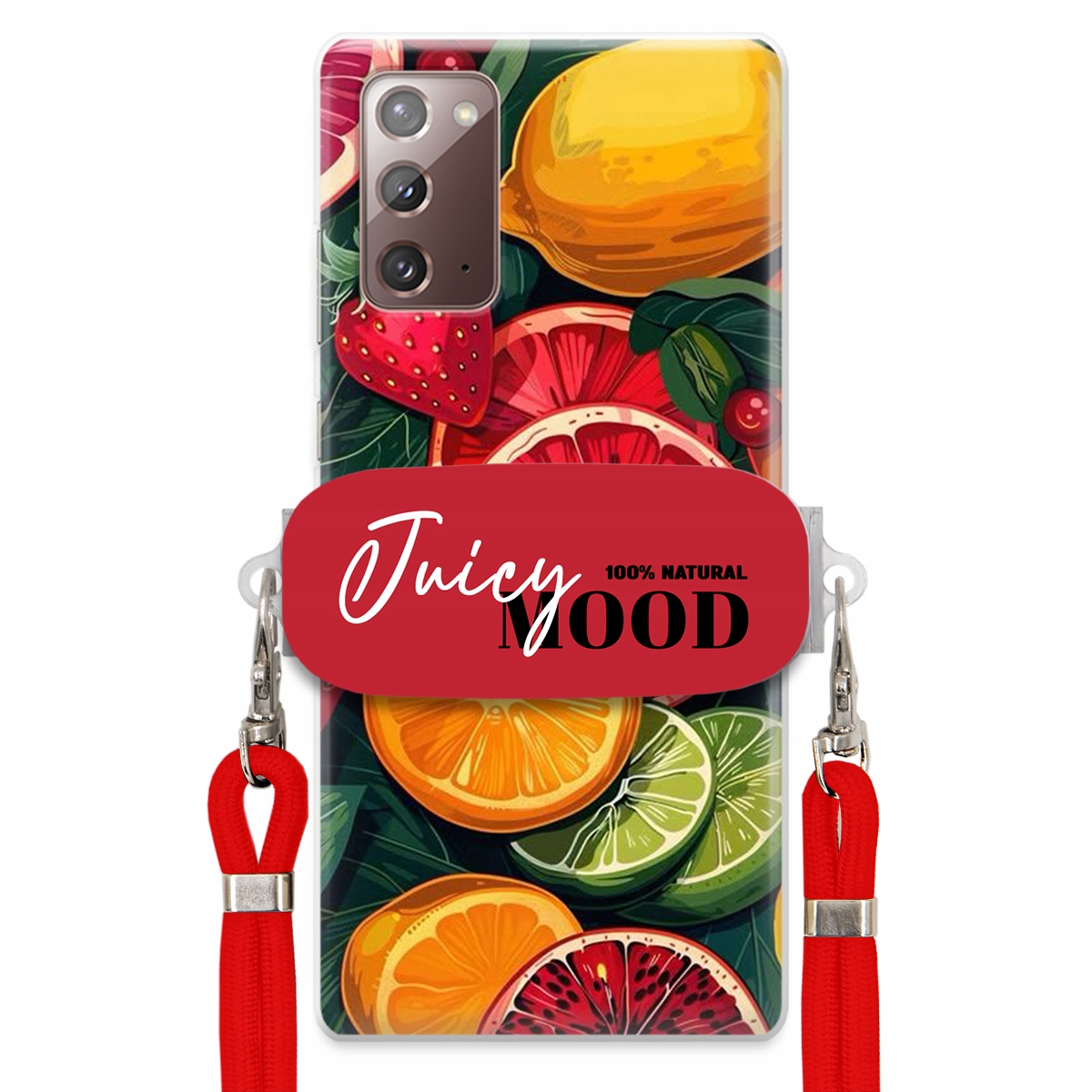 Puzdro pre Samsung Note 20 Červené Crossbody vodítko držiak Juice Mood Ovocie