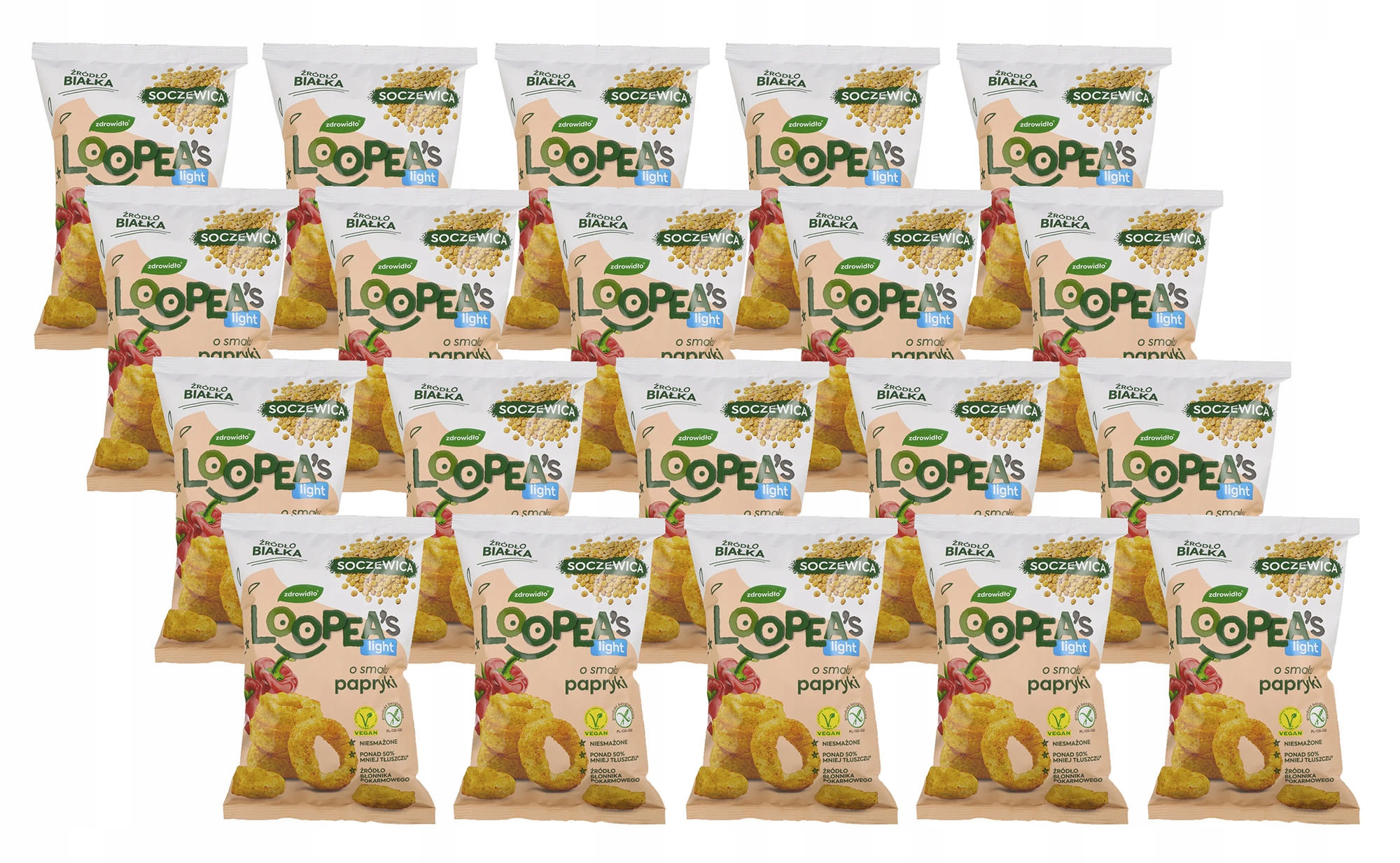 Zestaw 20 Sztuk Loopea's Light chrupki o smaku papryki bezglutenowe 50g