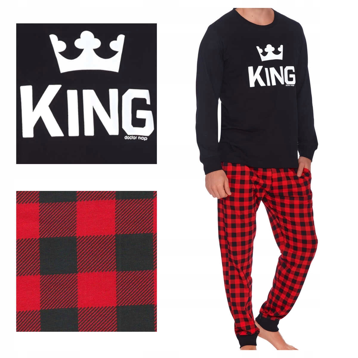 Doctornap Pánské bavlněné pyžamo s dlouhým rukávem Pmb 9761 červená 3XL