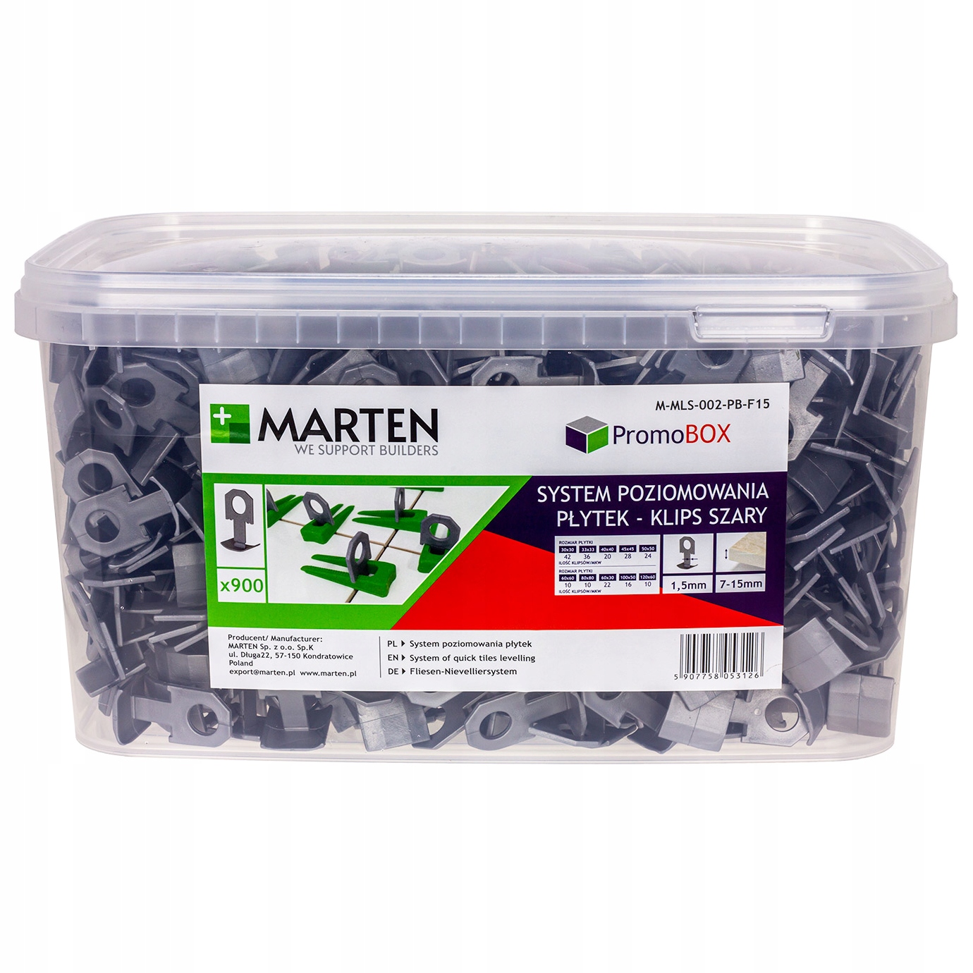 SYSTEM POZIOMOWANIA PŁYTEK 900 KLIPSÓW 1,5 mm MARTEN